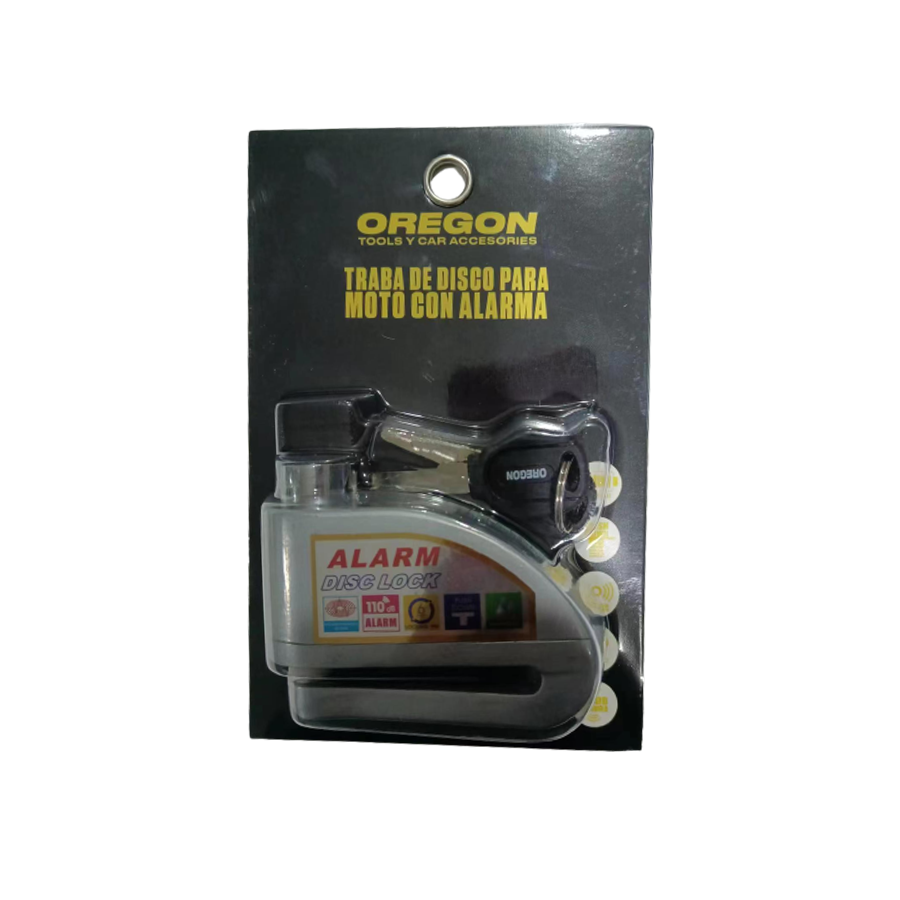 TRABA DISCO CON ALARMA CANDADO BLINDADO CON ALARMA COLOR GRIS PARA DISCO DE MOTO / BICI Y DOS LLAVES
