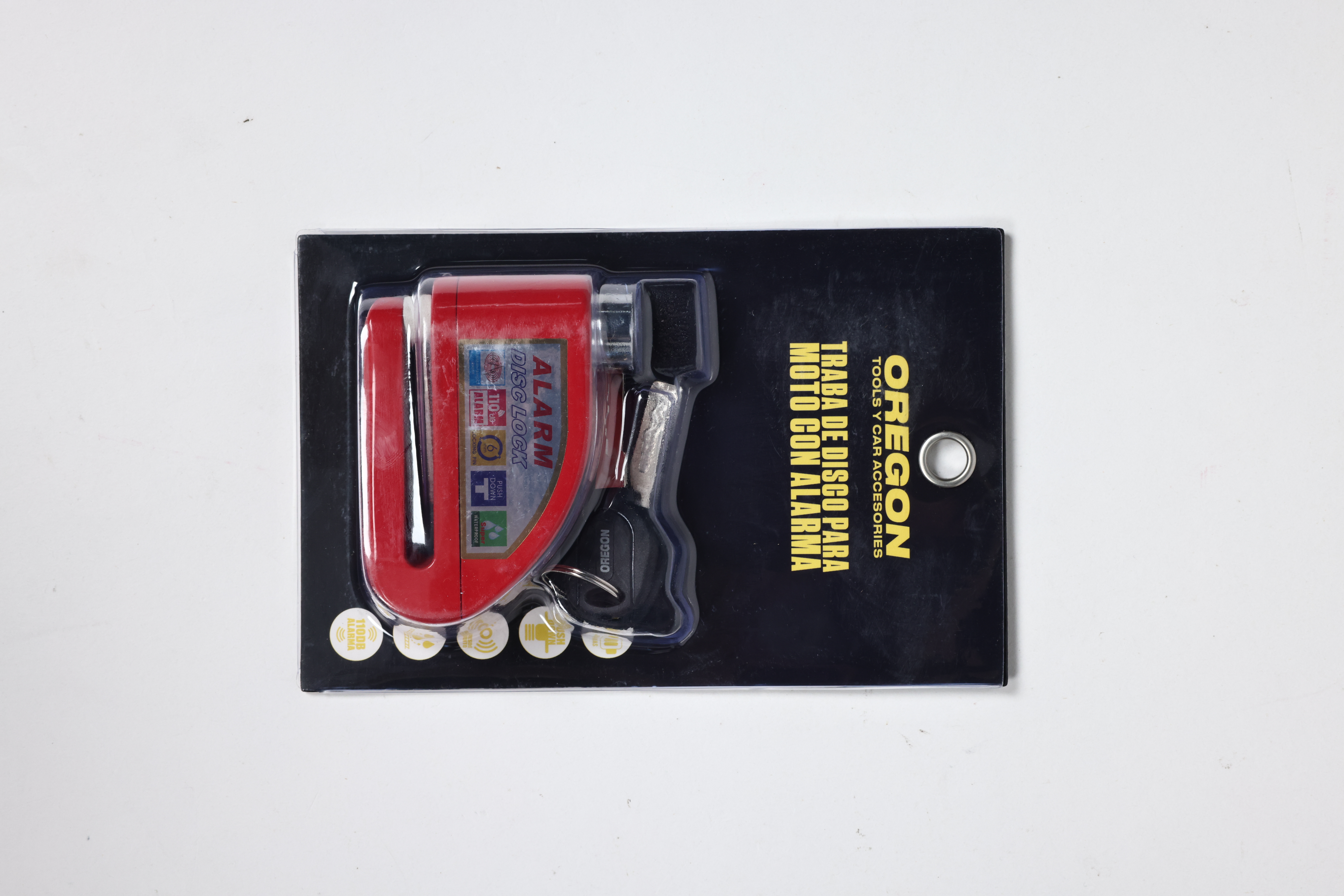 TRABA DISCO CON ALARMA CANDADO BLINDADO CON ALARMA  COLOR ROJO PARA DISCO DE MOTO / BICI Y DOS LLAVES - 2