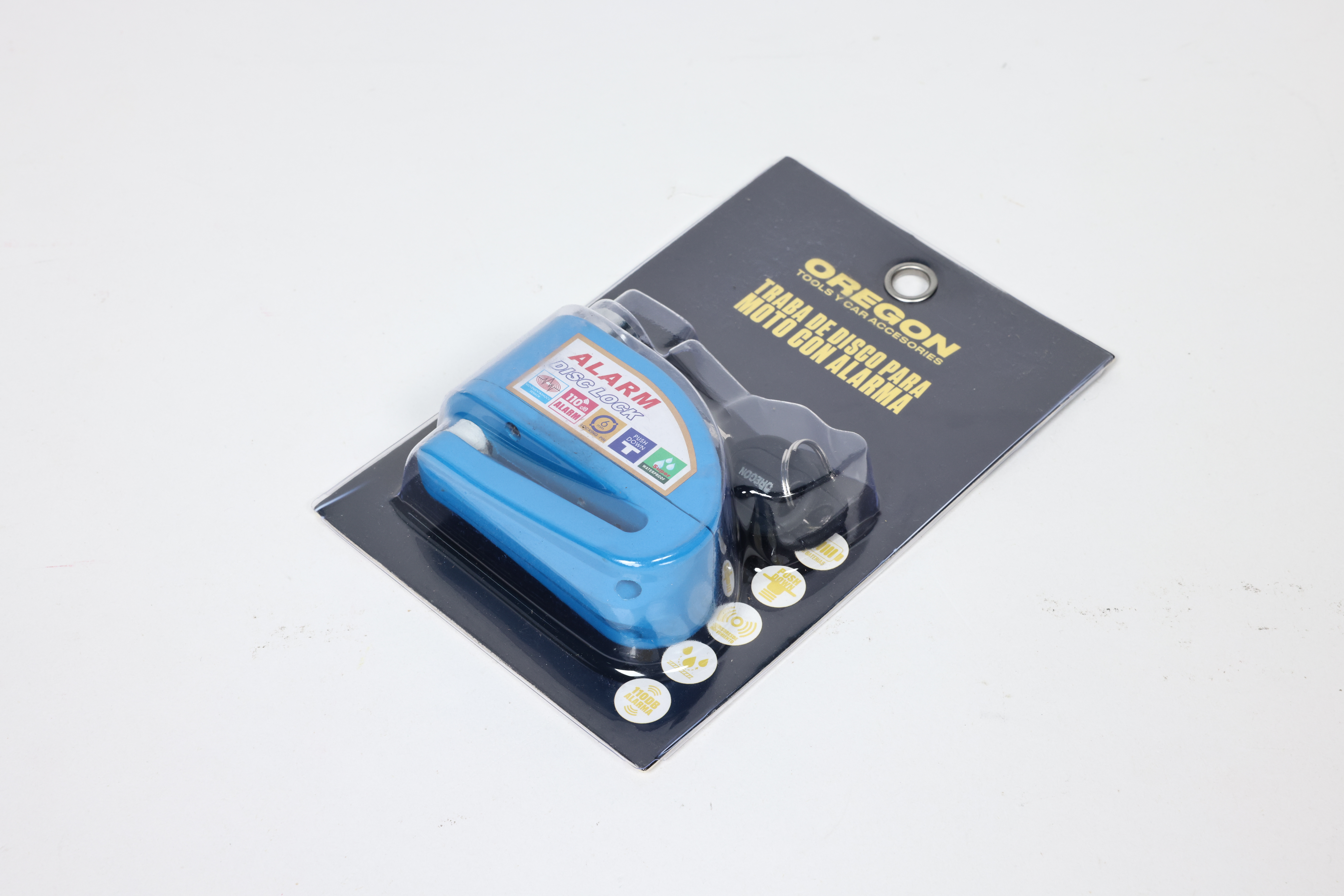 TRABA DISCO CON ALARMA CANDADO BLINDADO CON ALARMA COLOR AZUL PARA DISCO DE MOTO / BICI Y DOS LLAVES - 2