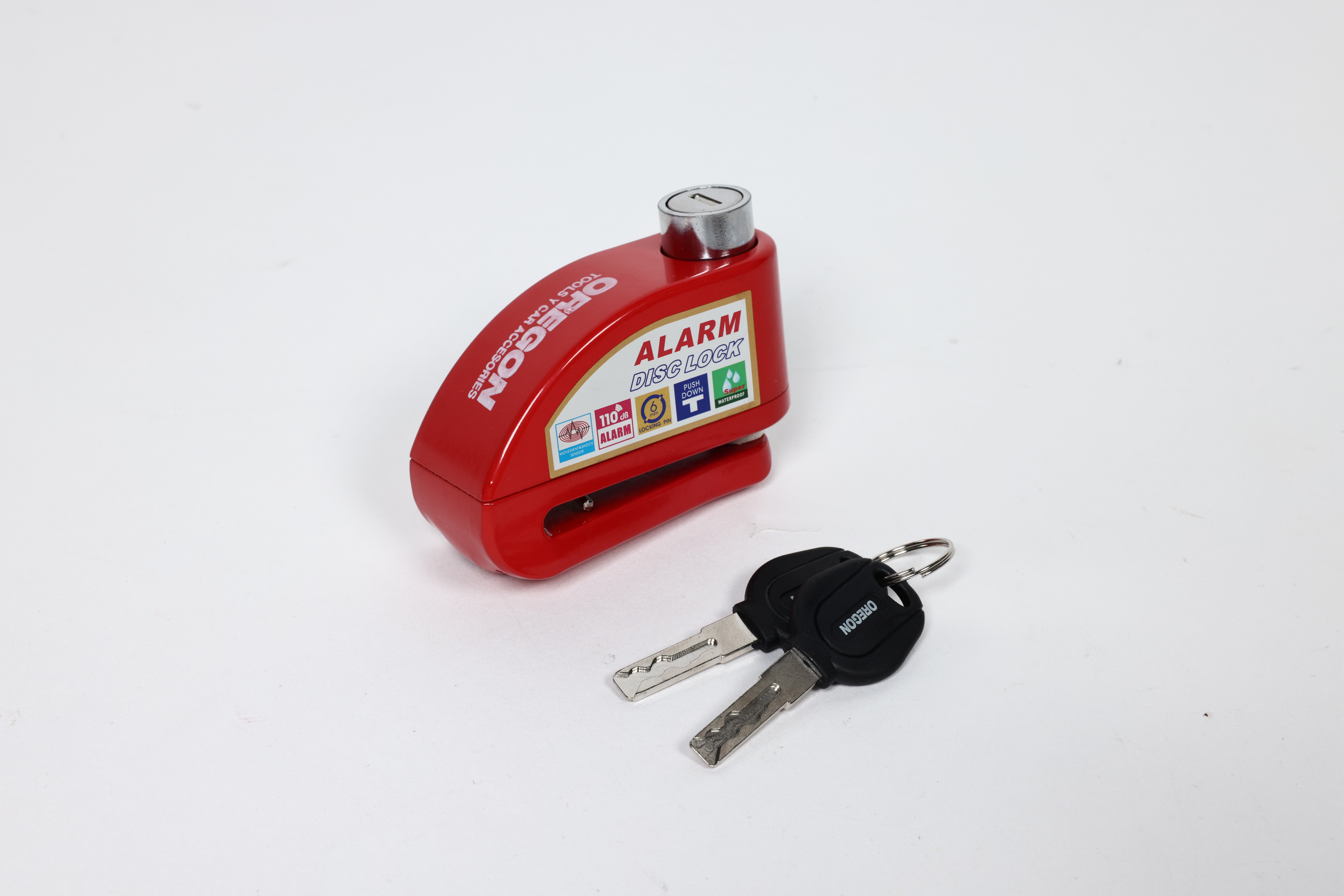 TRABA DISCO CON ALARMA CANDADO BLINDADO CON ALARMA  COLOR ROJO PARA DISCO DE MOTO / BICI Y DOS LLAVES - 3