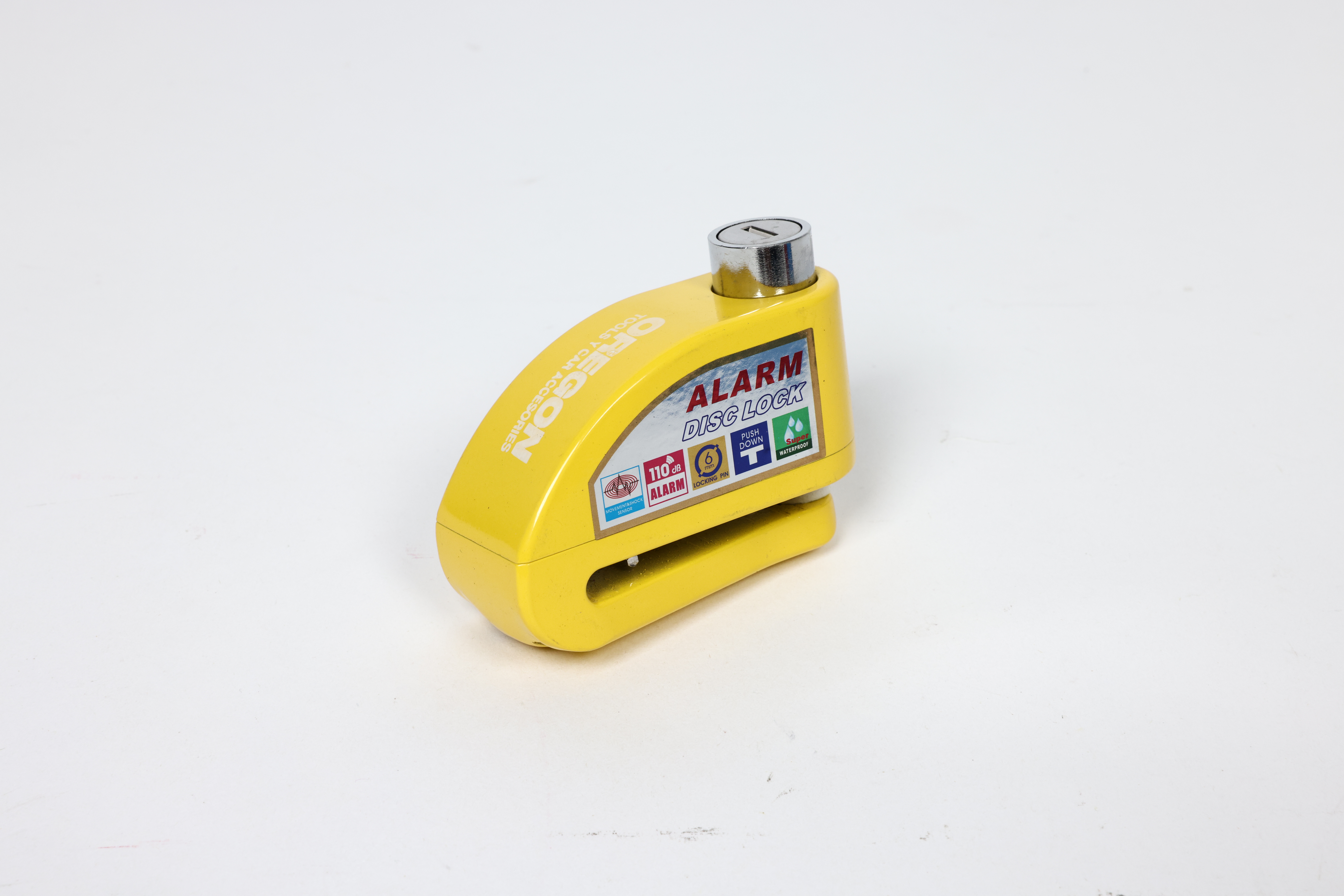 TRABA DISCO CON ALARMA CANDADO BLINDADO CON ALARMA COLOR AMARILLO PARA DISCO DE MOTO / BICI Y DOS LLAVES - 2
