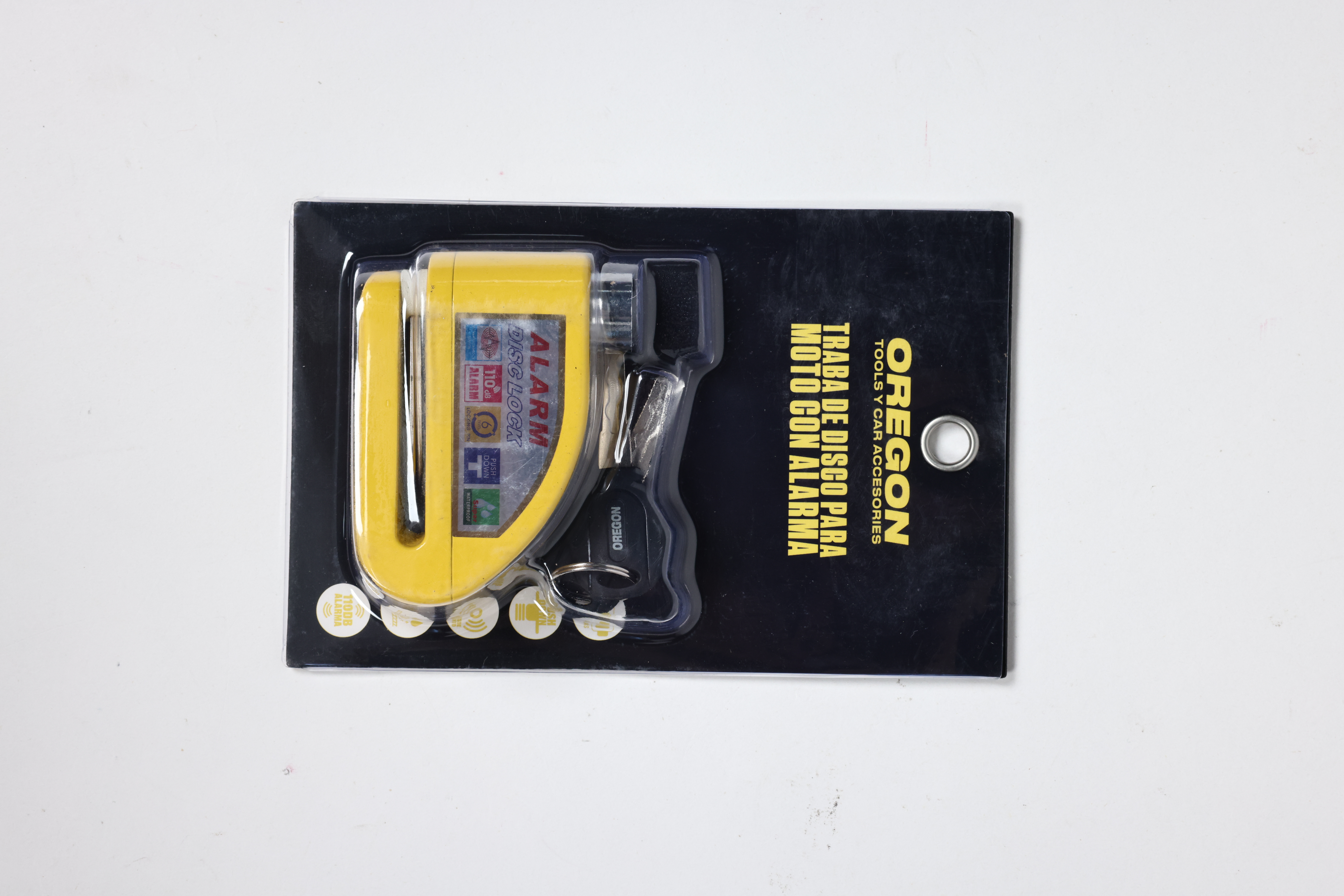 TRABA DISCO CON ALARMA CANDADO BLINDADO CON ALARMA COLOR AMARILLO PARA DISCO DE MOTO / BICI Y DOS LLAVES - 3