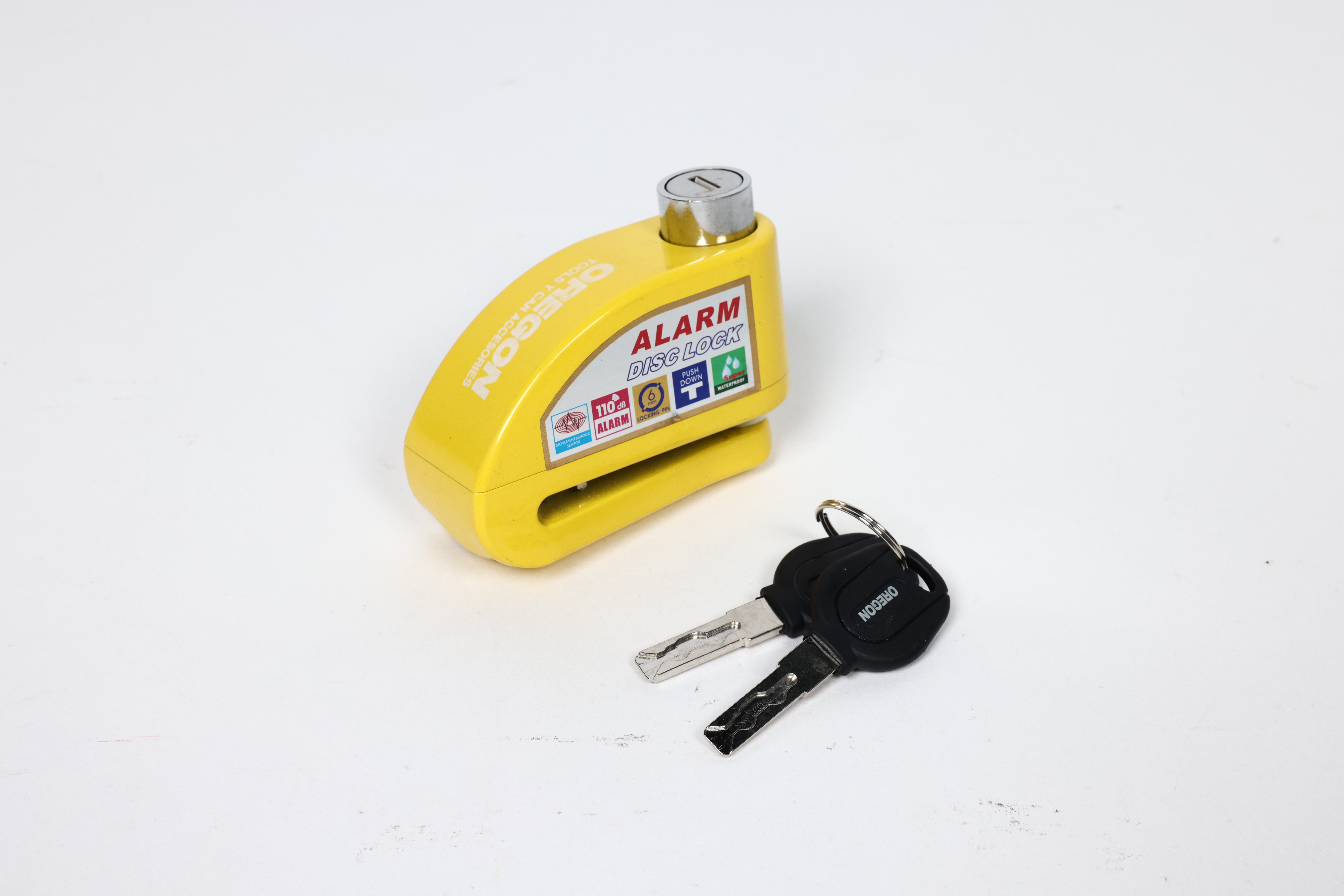 TRABA DISCO CON ALARMA CANDADO BLINDADO CON ALARMA COLOR AMARILLO PARA DISCO DE MOTO / BICI Y DOS LLAVES - 4