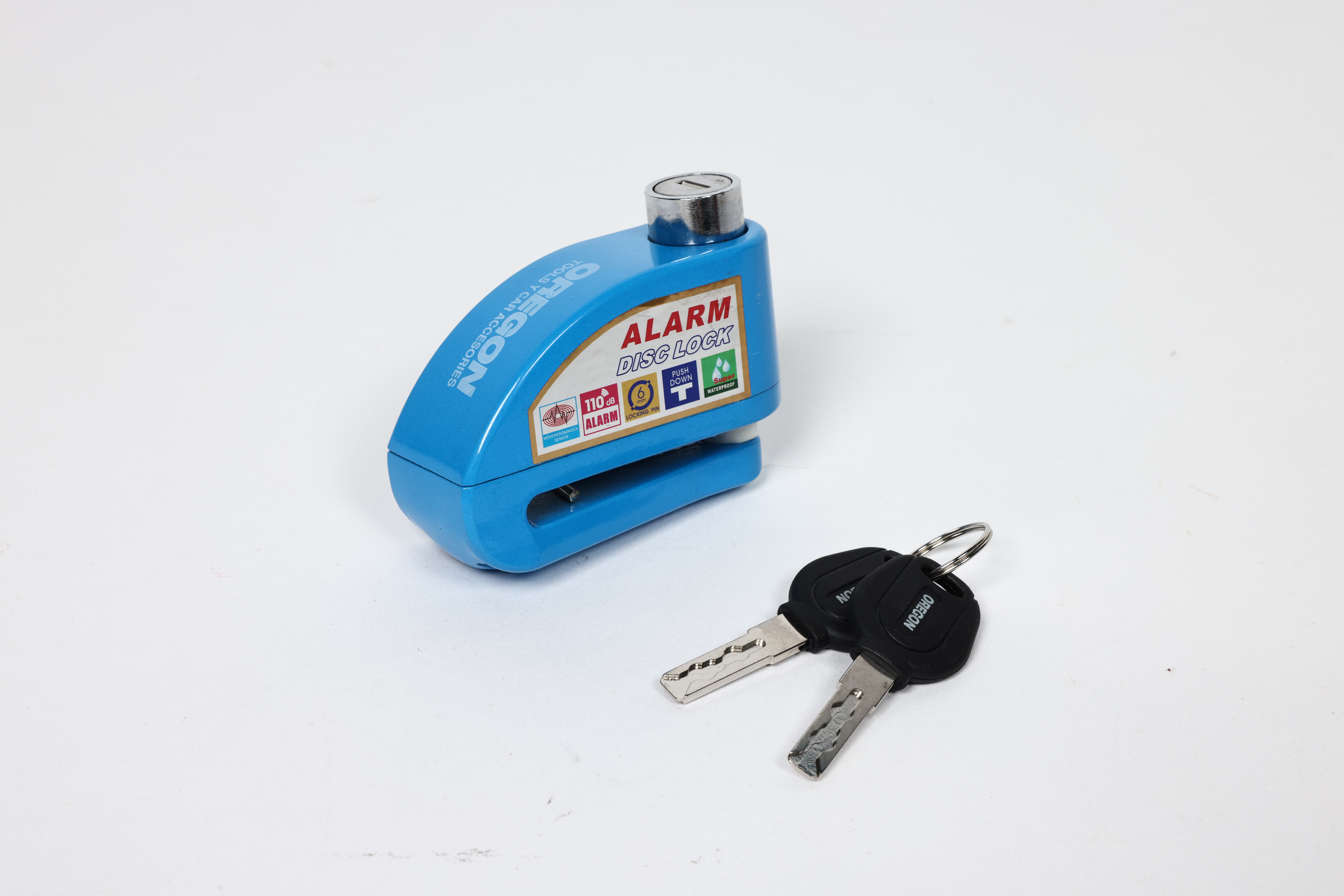 TRABA DISCO CON ALARMA CANDADO BLINDADO CON ALARMA COLOR AZUL PARA DISCO DE MOTO / BICI Y DOS LLAVES - 3