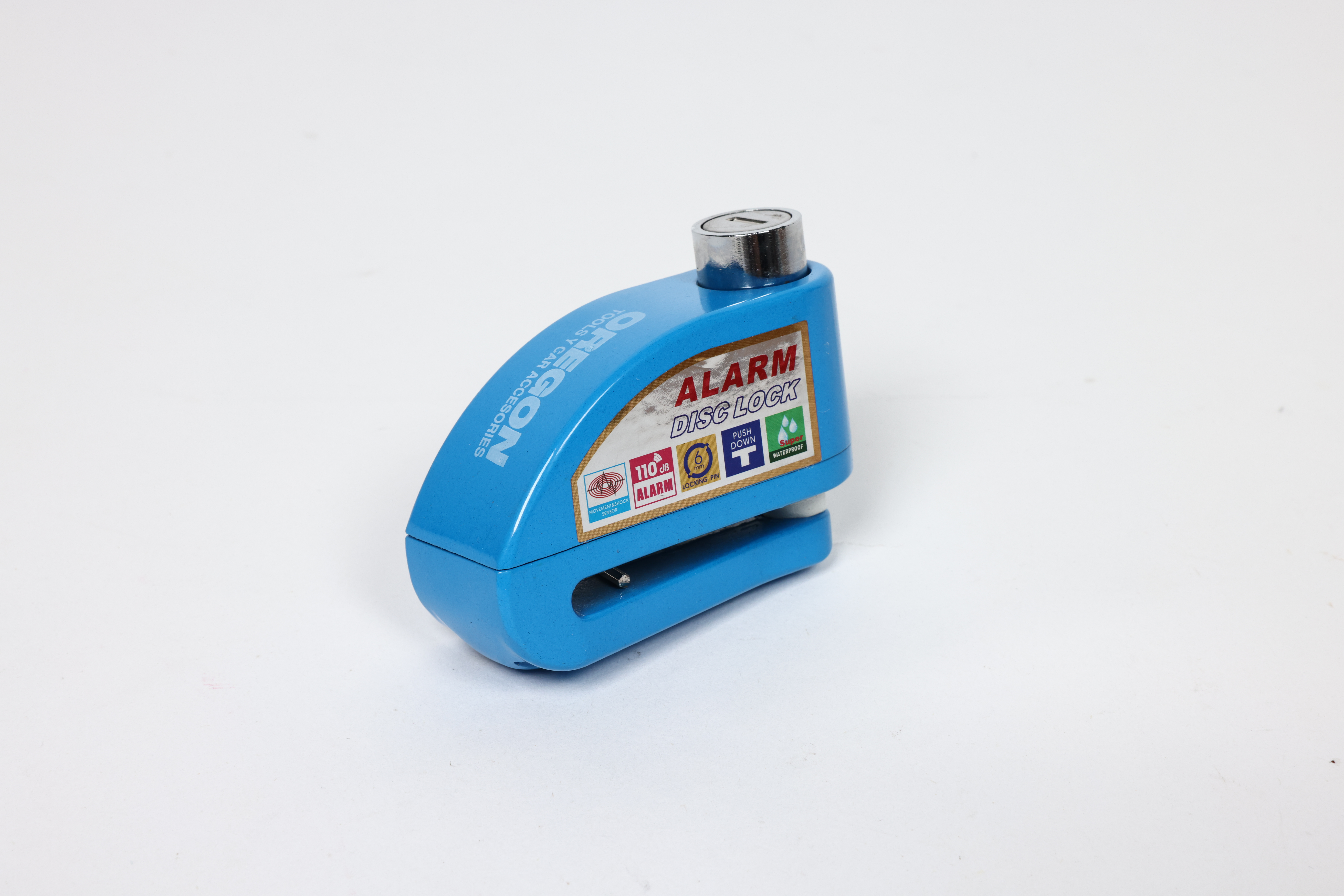 TRABA DISCO CON ALARMA CANDADO BLINDADO CON ALARMA COLOR AZUL PARA DISCO DE MOTO / BICI Y DOS LLAVES - 4