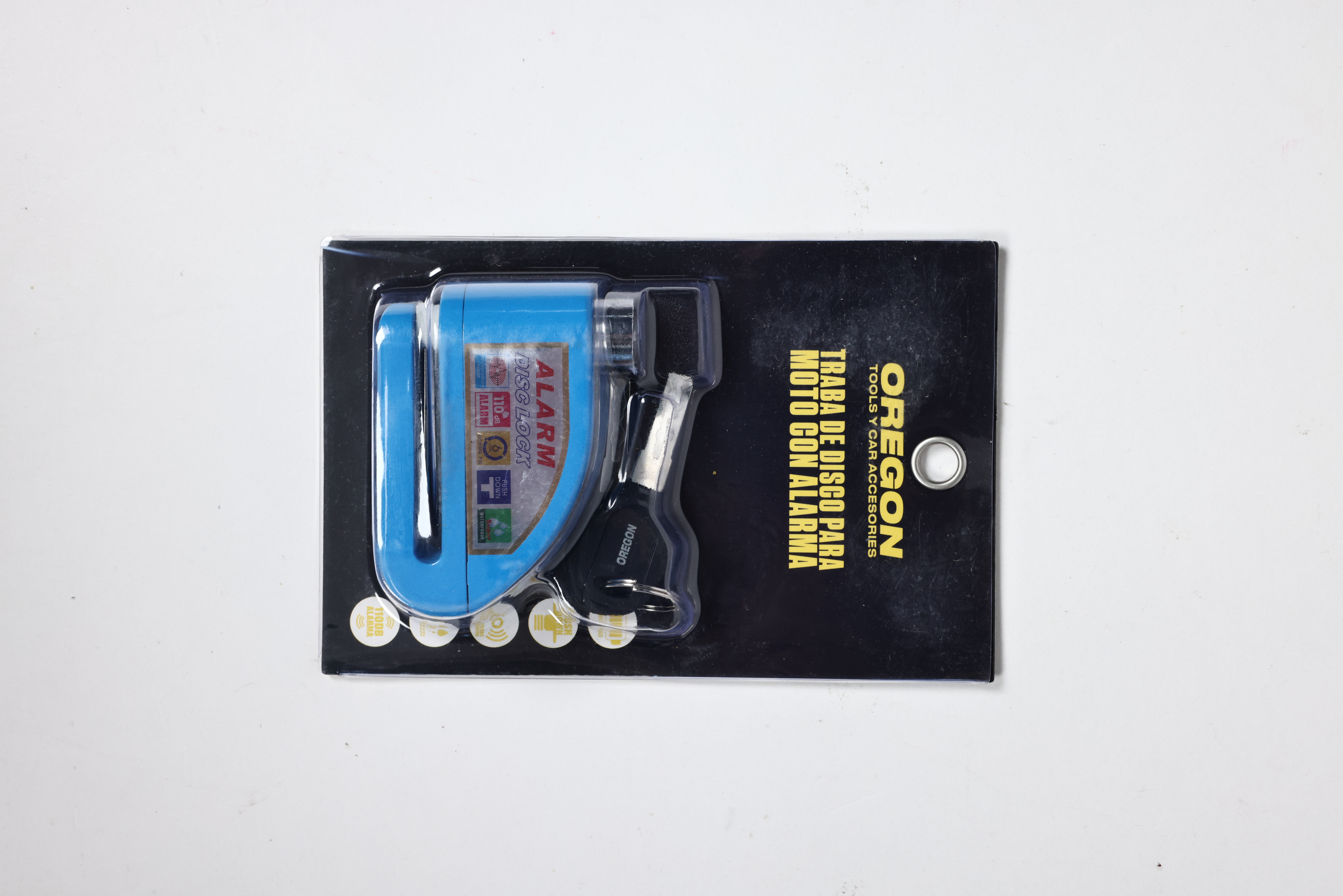 TRABA DISCO CON ALARMA CANDADO BLINDADO CON ALARMA COLOR AZUL PARA DISCO DE MOTO / BICI Y DOS LLAVES - 5