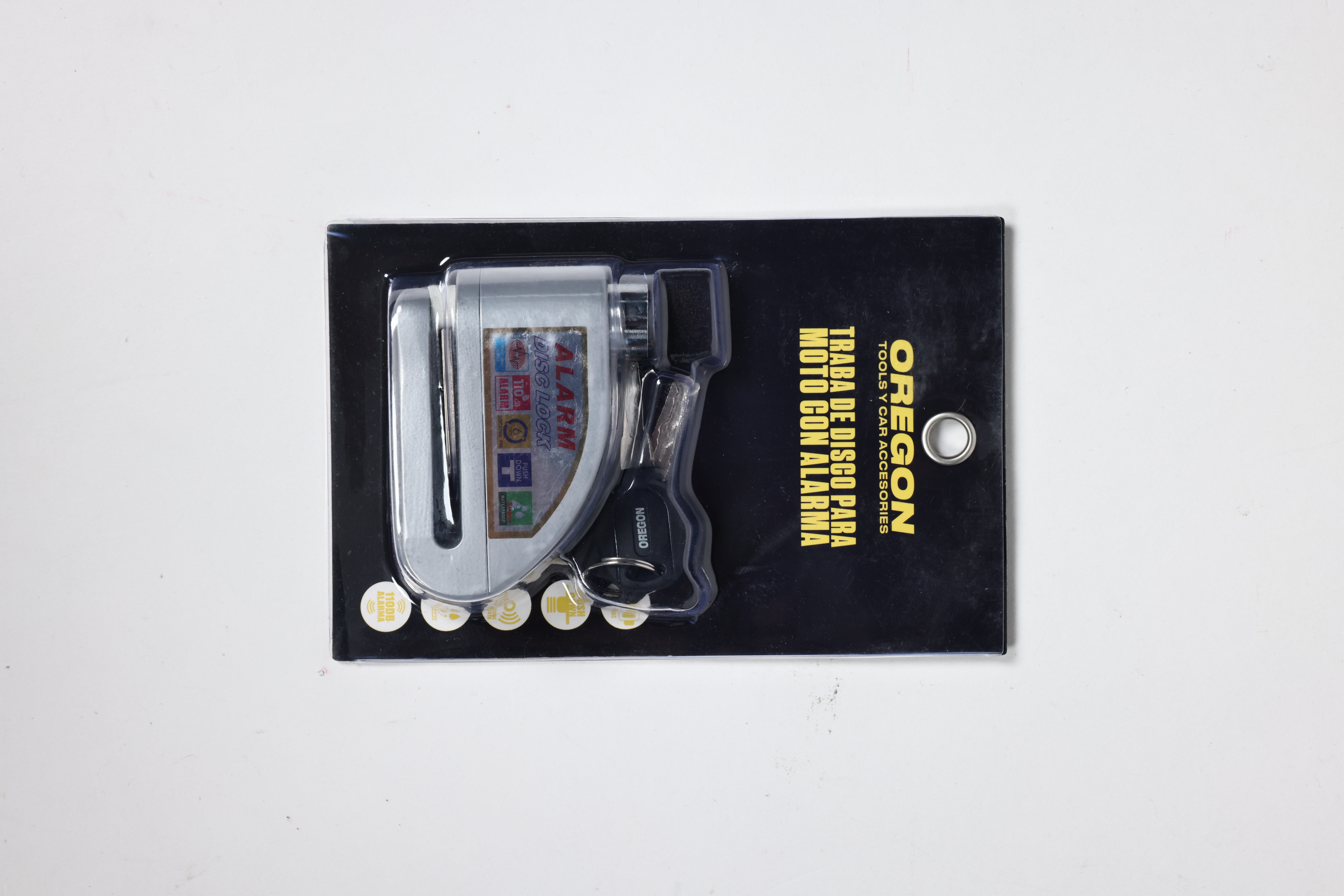 TRABA DISCO CON ALARMA CANDADO BLINDADO CON ALARMA COLOR GRIS PARA DISCO DE MOTO / BICI Y DOS LLAVES - 3