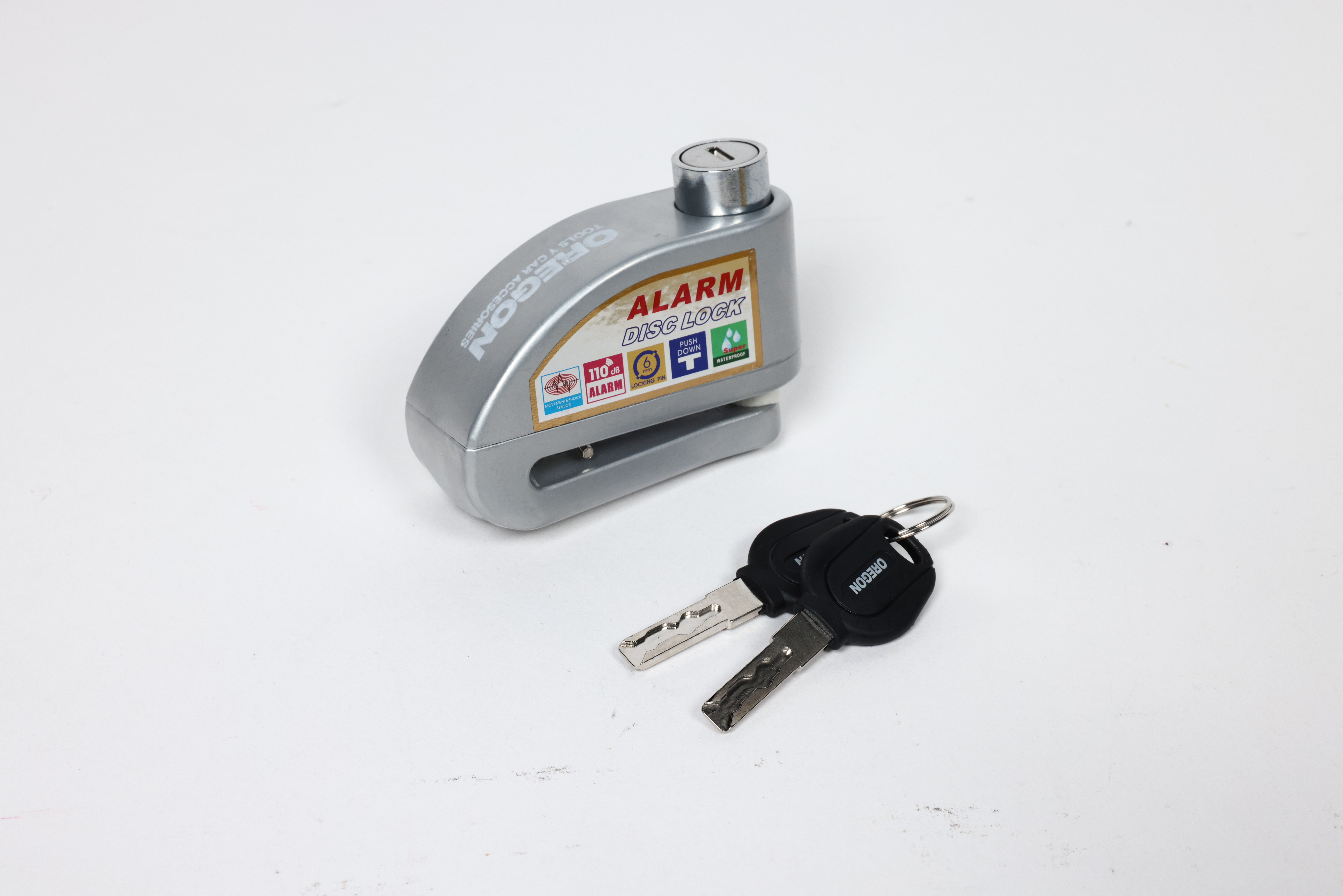 TRABA DISCO CON ALARMA CANDADO BLINDADO CON ALARMA COLOR GRIS PARA DISCO DE MOTO / BICI Y DOS LLAVES - 4