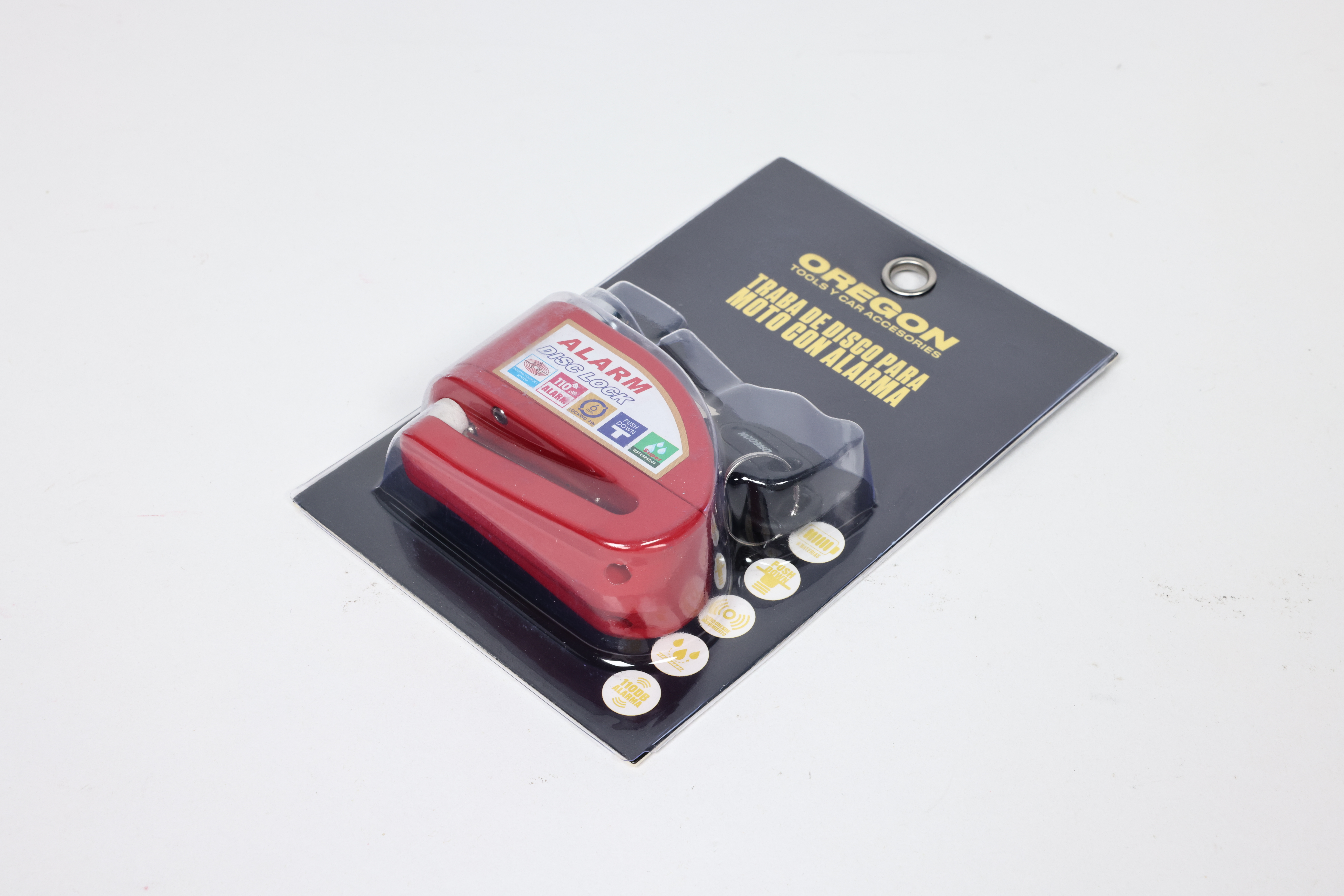 TRABA DISCO CON ALARMA CANDADO BLINDADO CON ALARMA  COLOR ROJO PARA DISCO DE MOTO / BICI Y DOS LLAVES - 4