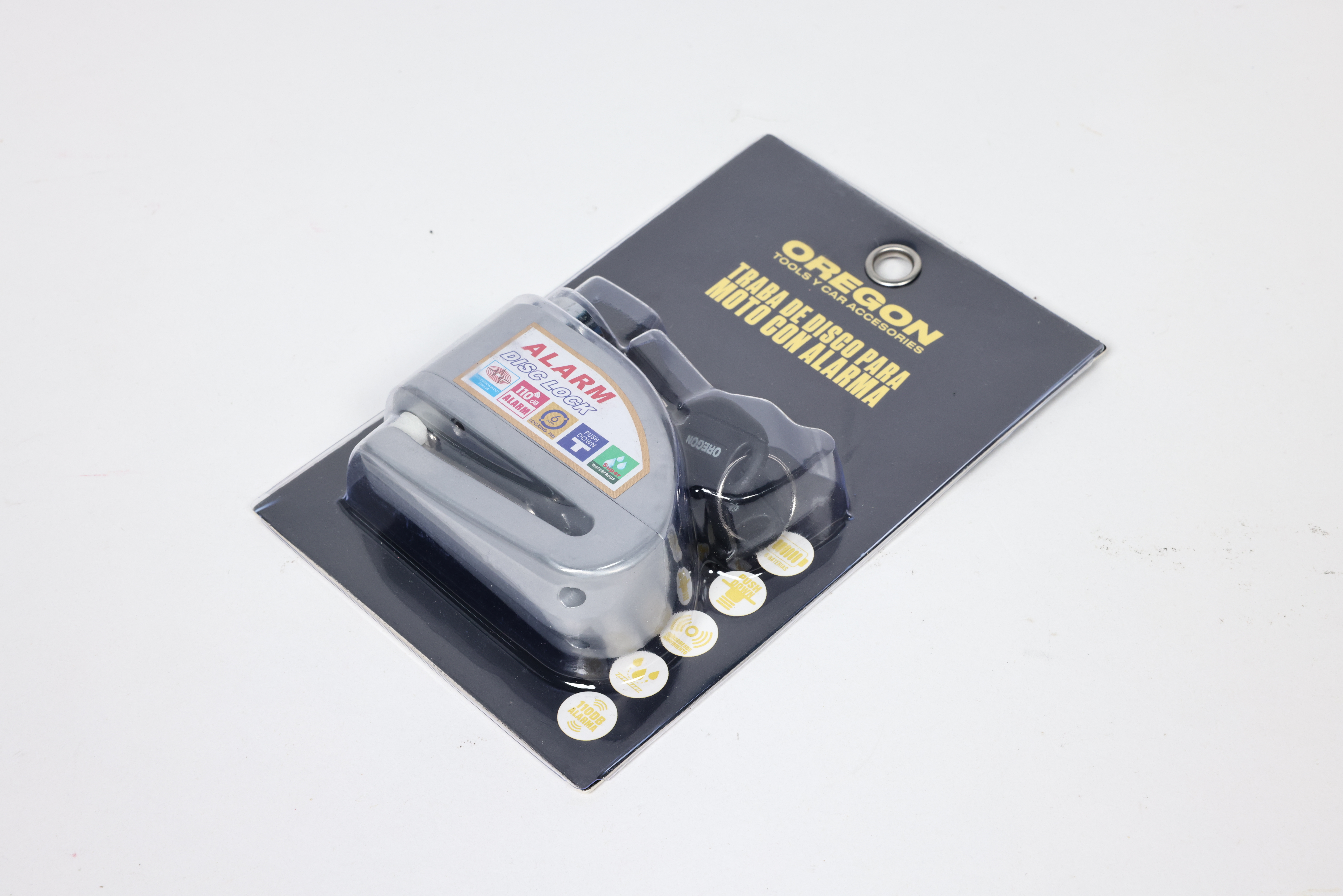 TRABA DISCO CON ALARMA CANDADO BLINDADO CON ALARMA COLOR GRIS PARA DISCO DE MOTO / BICI Y DOS LLAVES - 5