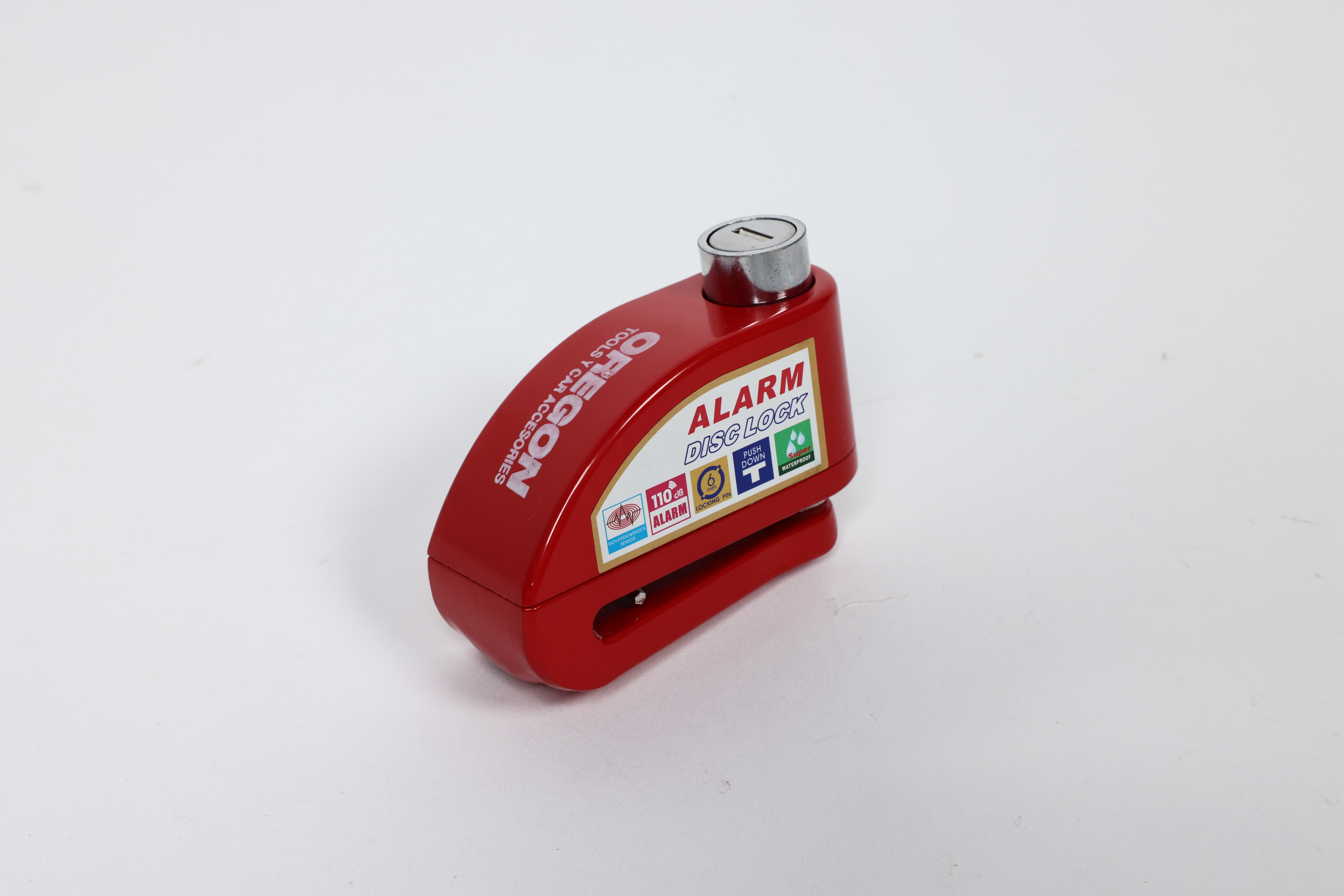 TRABA DISCO CON ALARMA CANDADO BLINDADO CON ALARMA  COLOR ROJO PARA DISCO DE MOTO / BICI Y DOS LLAVES - 5