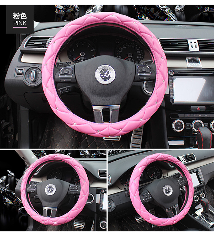 CUBRE VOLANTE GIRLS POWER - CUERO ROSA CON DIAMANTES 38CM
