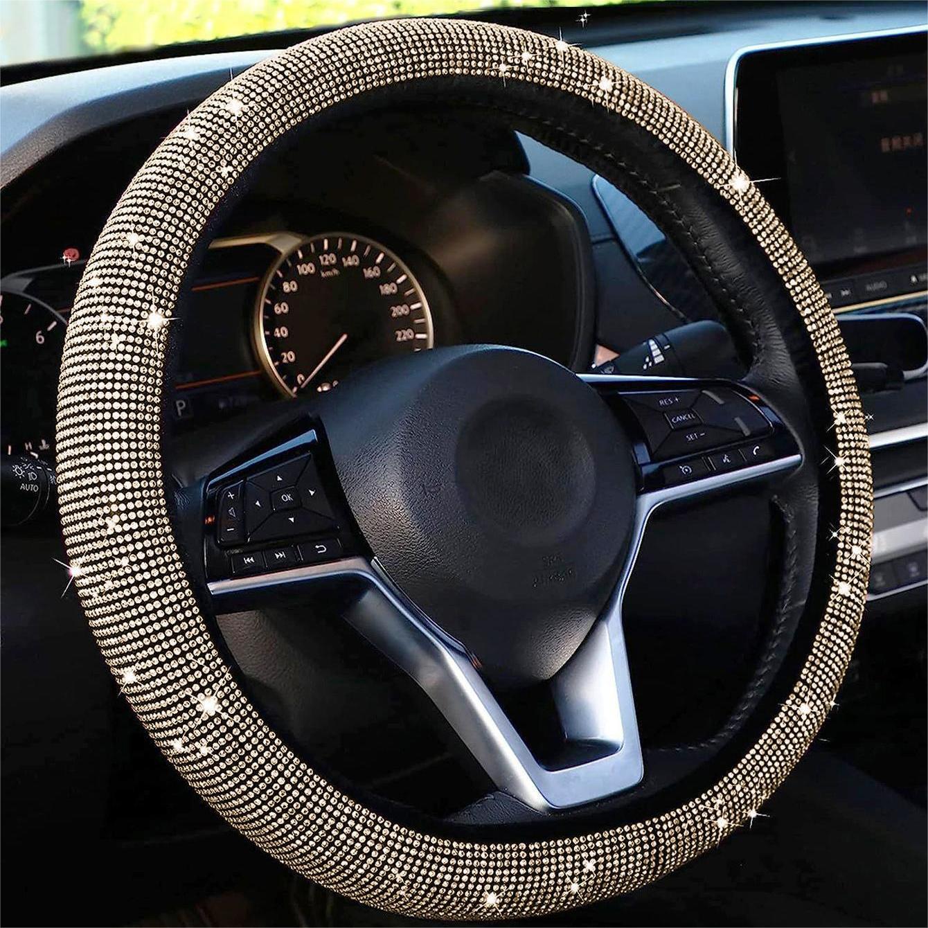 CUBRE VOLANTE GIRLS POWER - BLING BLING DIAMANTES ORO / NEGRO 38CM