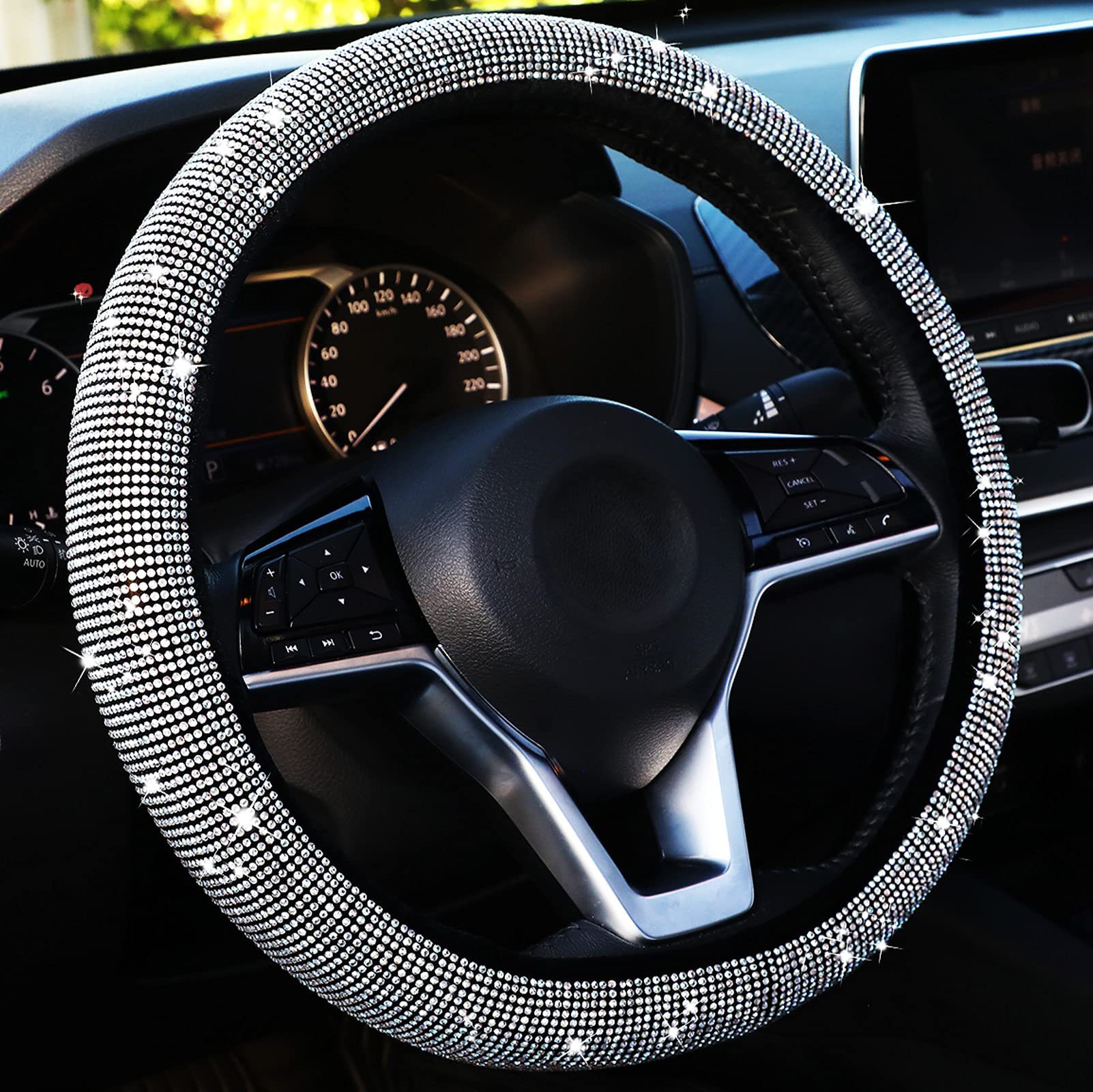 CUBRE VOLANTE329 GIRLS POWER - BLING BLING DIAMANTES PLATA / NEGRO 38CM CANTIDAD POR CAJA MASTER 25