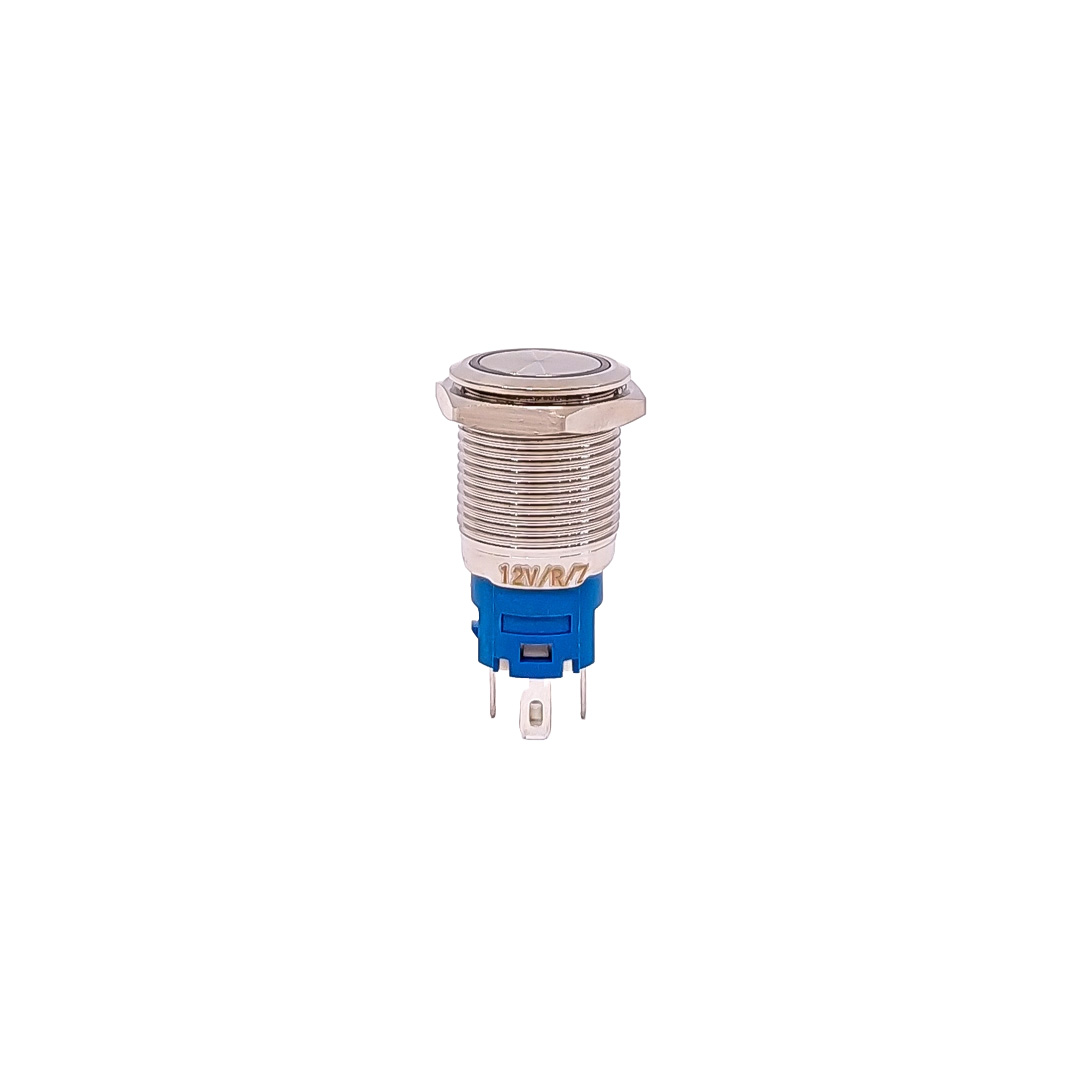 INTERRUPTOR UNIVERSAL BOTON METALICO SELF LOCKFLAT 16MMBACKLIGHT LED ROJO