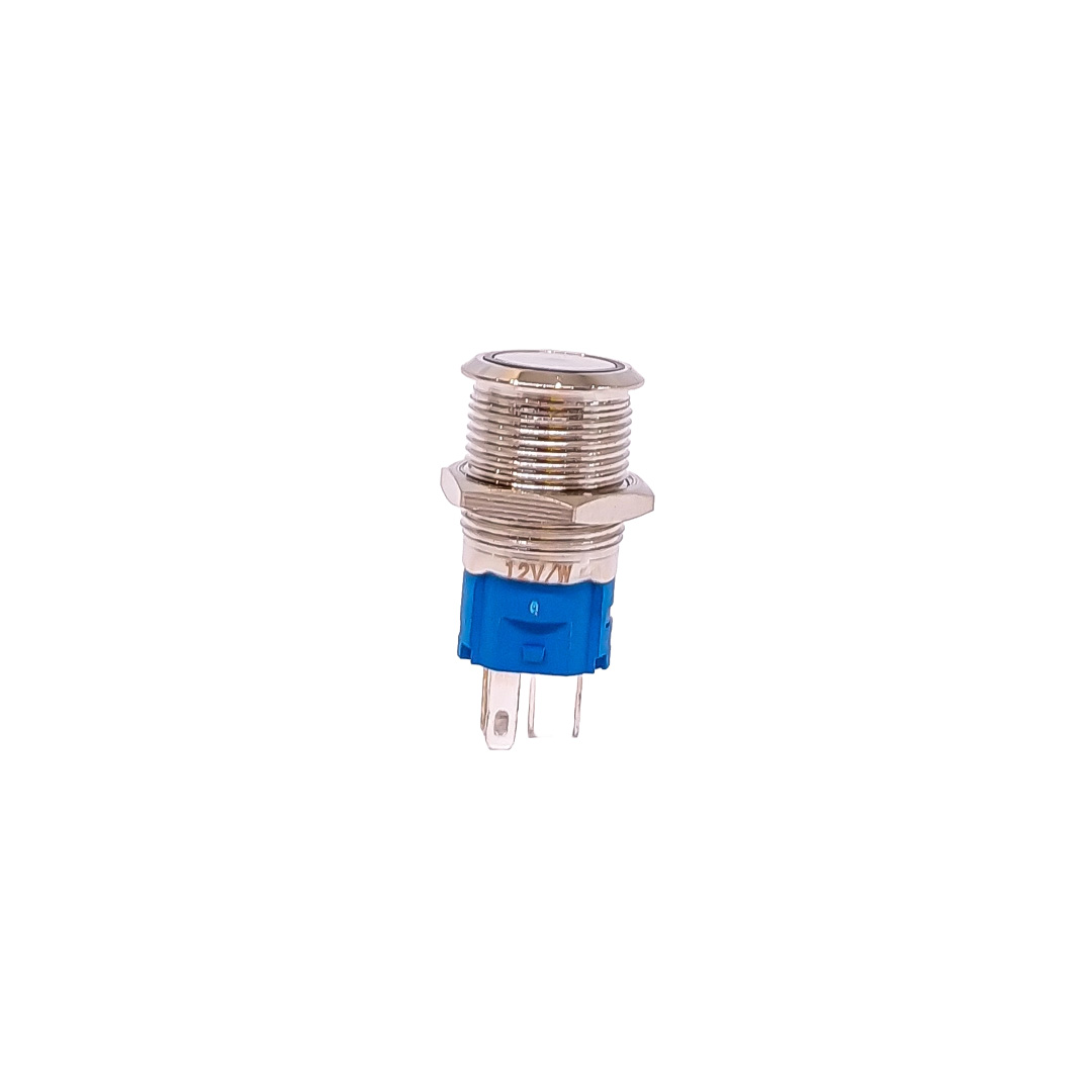 INTERRUPTOR UNIVERSAL BOTON METALICO PULSADORFLAT 16MMBACKLIGHT LED BLANCO