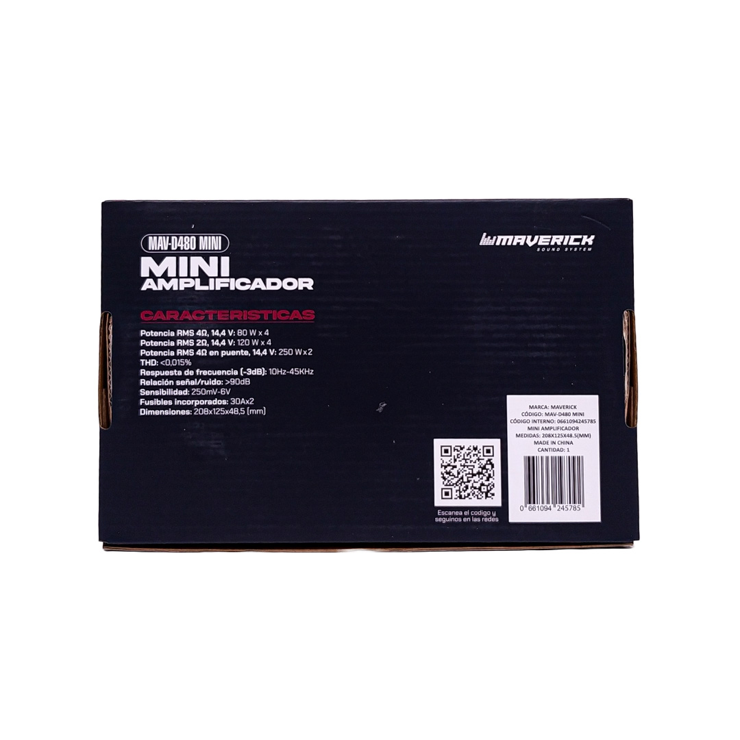 AMPLIFICADOR - POTENCIA CLASE D MINI - 4 CANALES 80 WATTS - 4