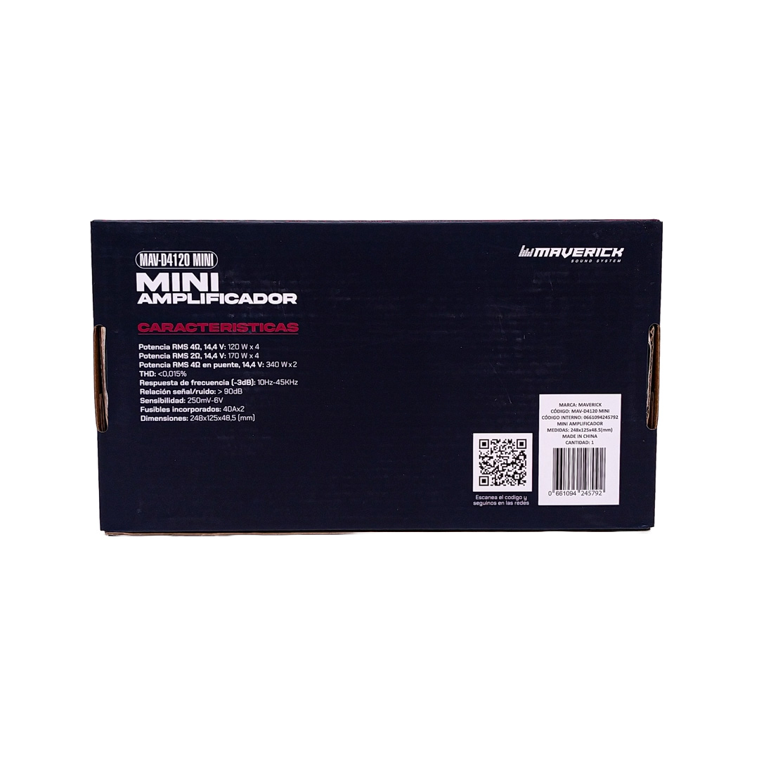 AMPLIFICADOR - POTENCIA CLASE D MINI - 4 CANALES 120 WATTS - 6