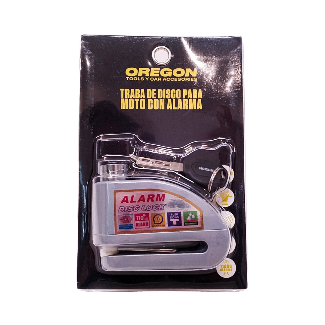 TRABA DISCO CON ALARMA CANDADO BLINDADO CON ALARMA COLOR GRIS PARA DISCO DE MOTO / BICI Y DOS LLAVES - 6