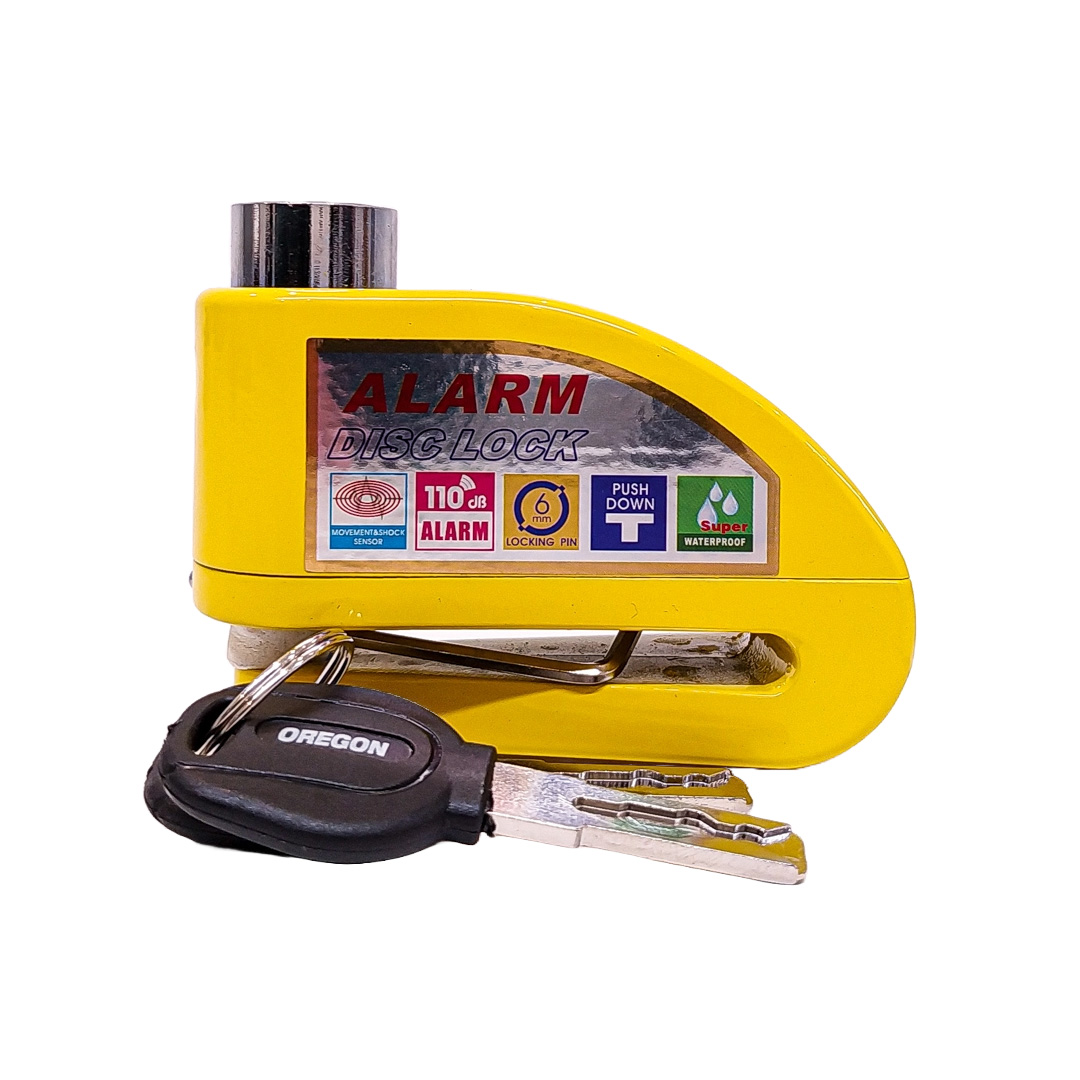 TRABA DISCO CON ALARMA CANDADO BLINDADO CON ALARMA COLOR AMARILLO PARA DISCO DE MOTO / BICI Y DOS LLAVES - 5