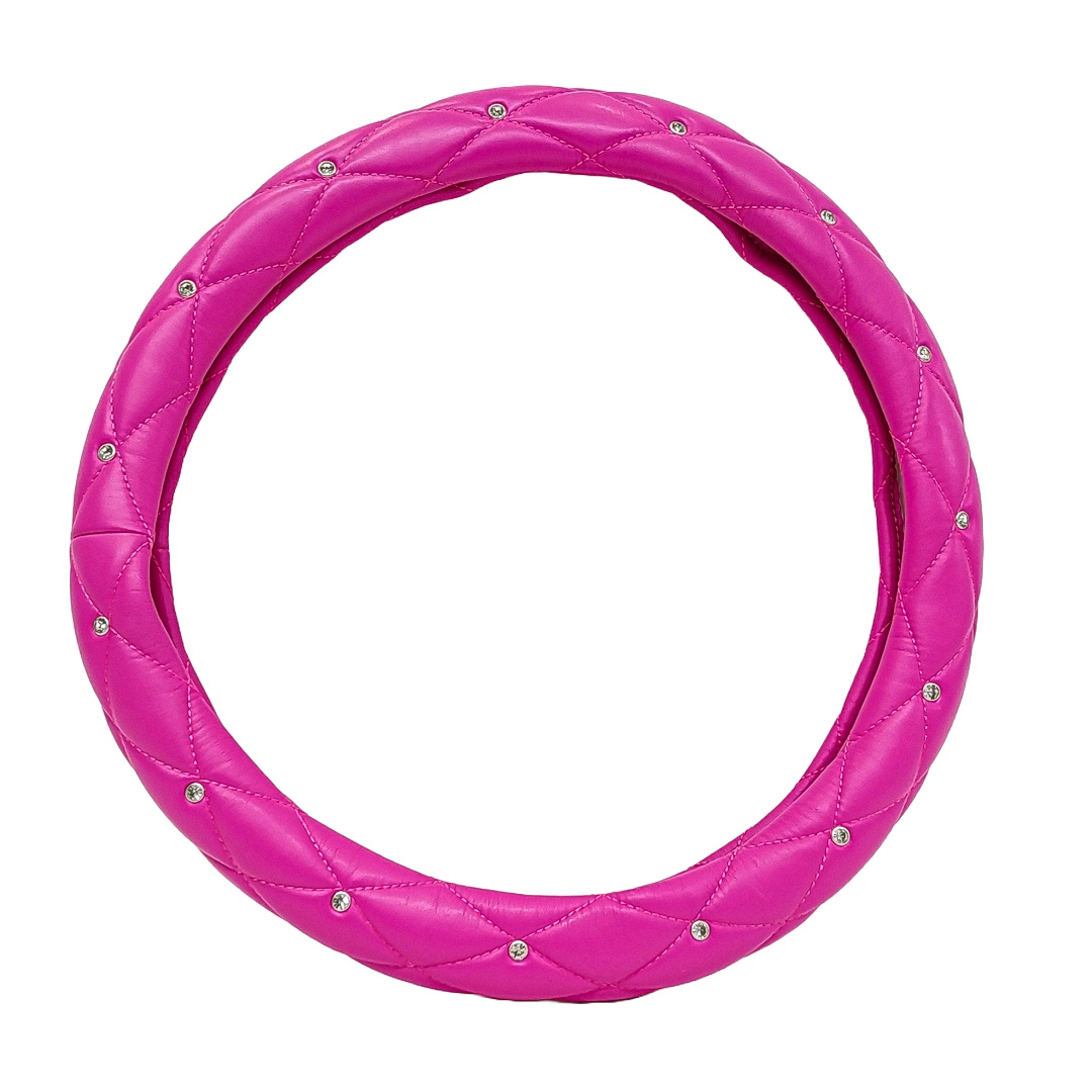 CUBRE VOLANTE GIRLS POWER - CUERO ROSA CON DIAMANTES 38CM - 2