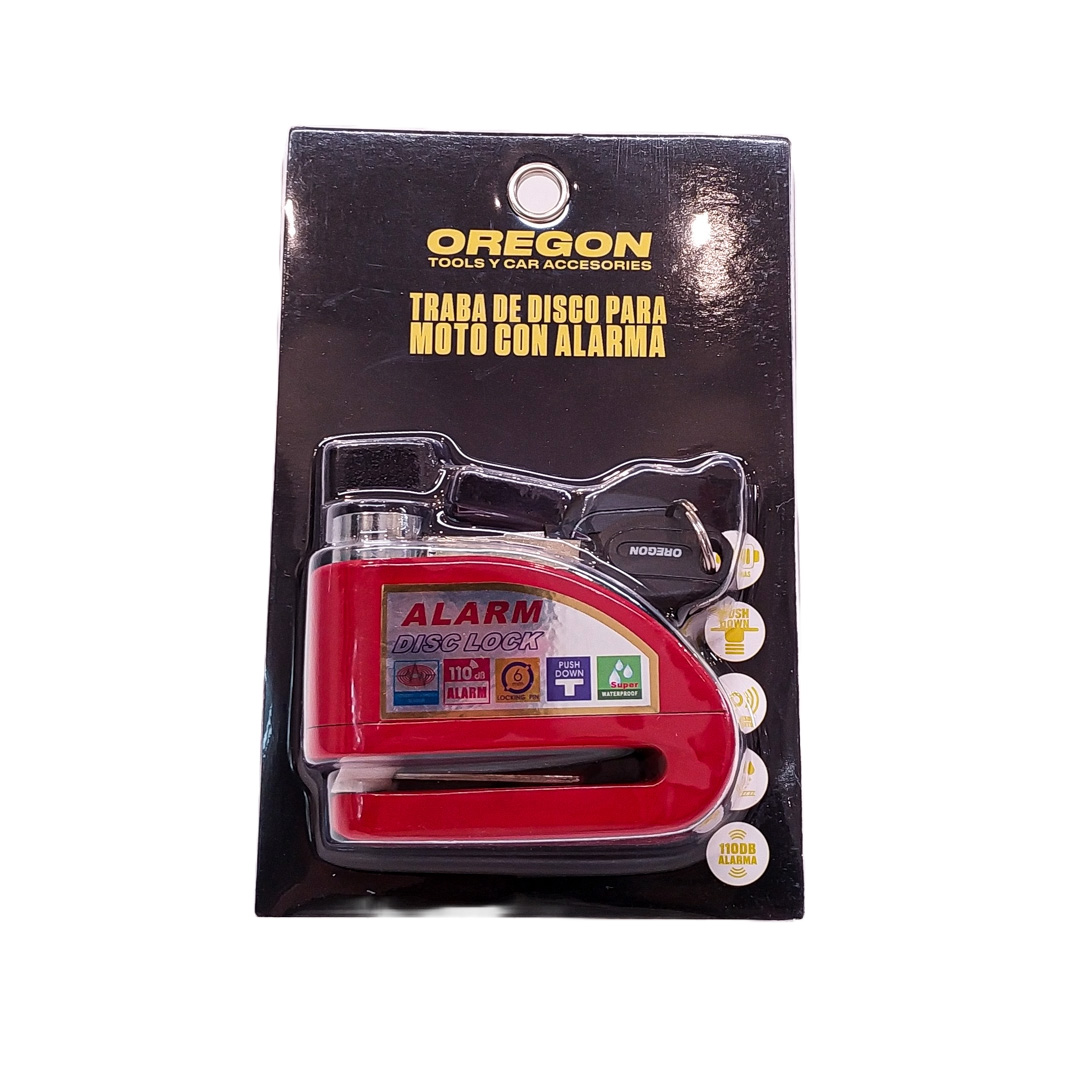 TRABA DISCO CON ALARMA CANDADO BLINDADO CON ALARMA  COLOR ROJO PARA DISCO DE MOTO / BICI Y DOS LLAVES - 6