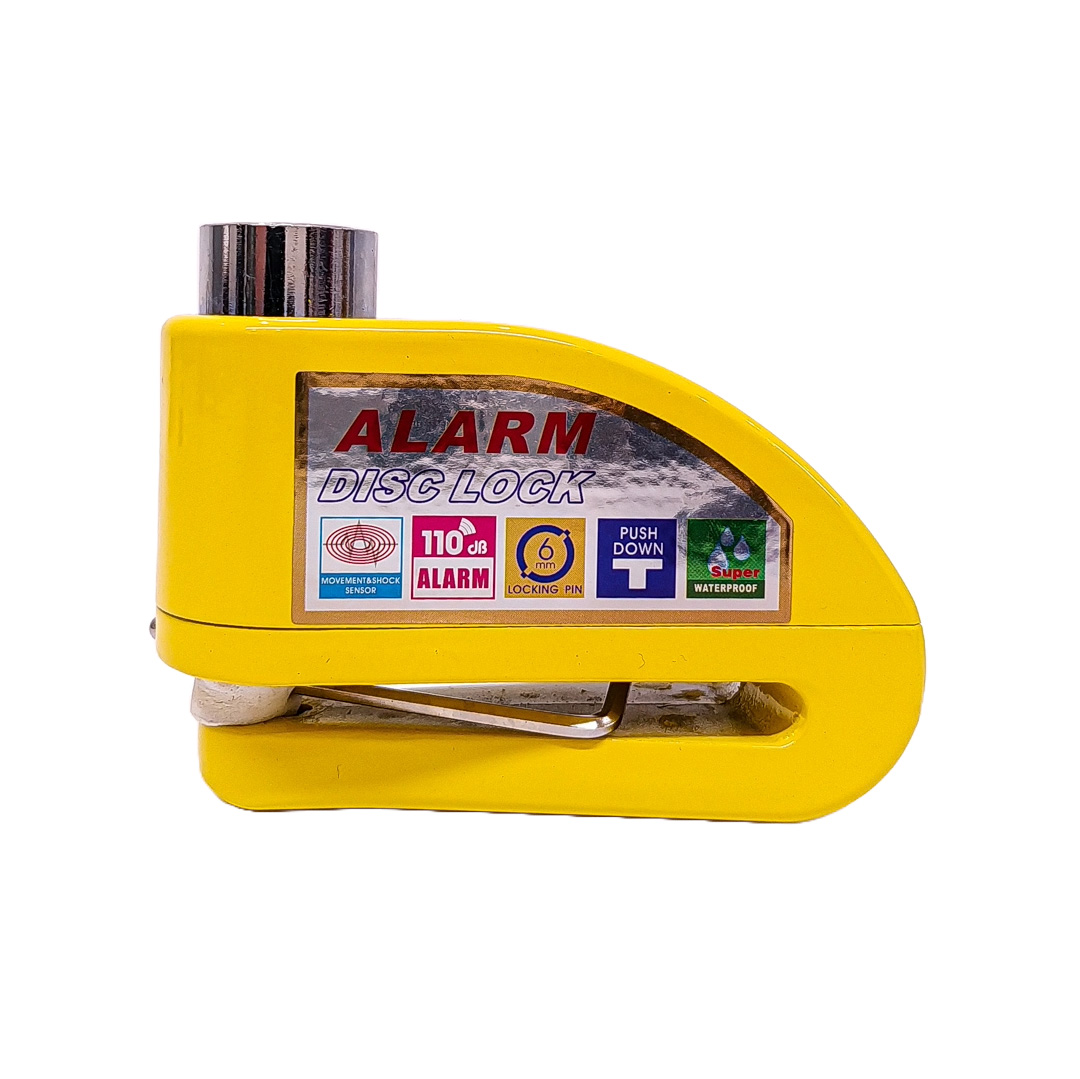TRABA DISCO CON ALARMA CANDADO BLINDADO CON ALARMA COLOR AMARILLO PARA DISCO DE MOTO / BICI Y DOS LLAVES - 7
