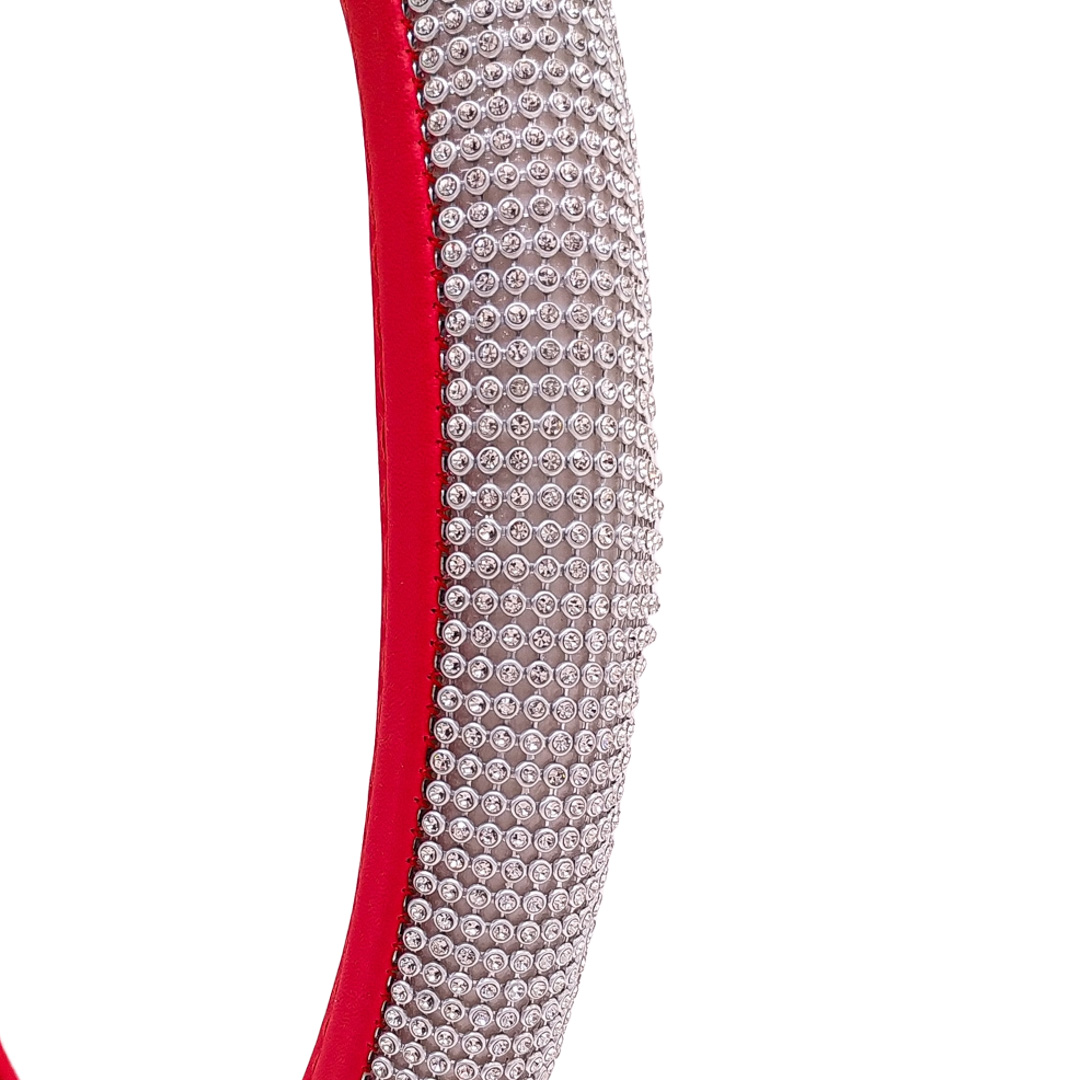CUBRE VOLANTE GIRLS POWER - BLING BLING DIAMANTES PLATA / ROJO 38CM - 2