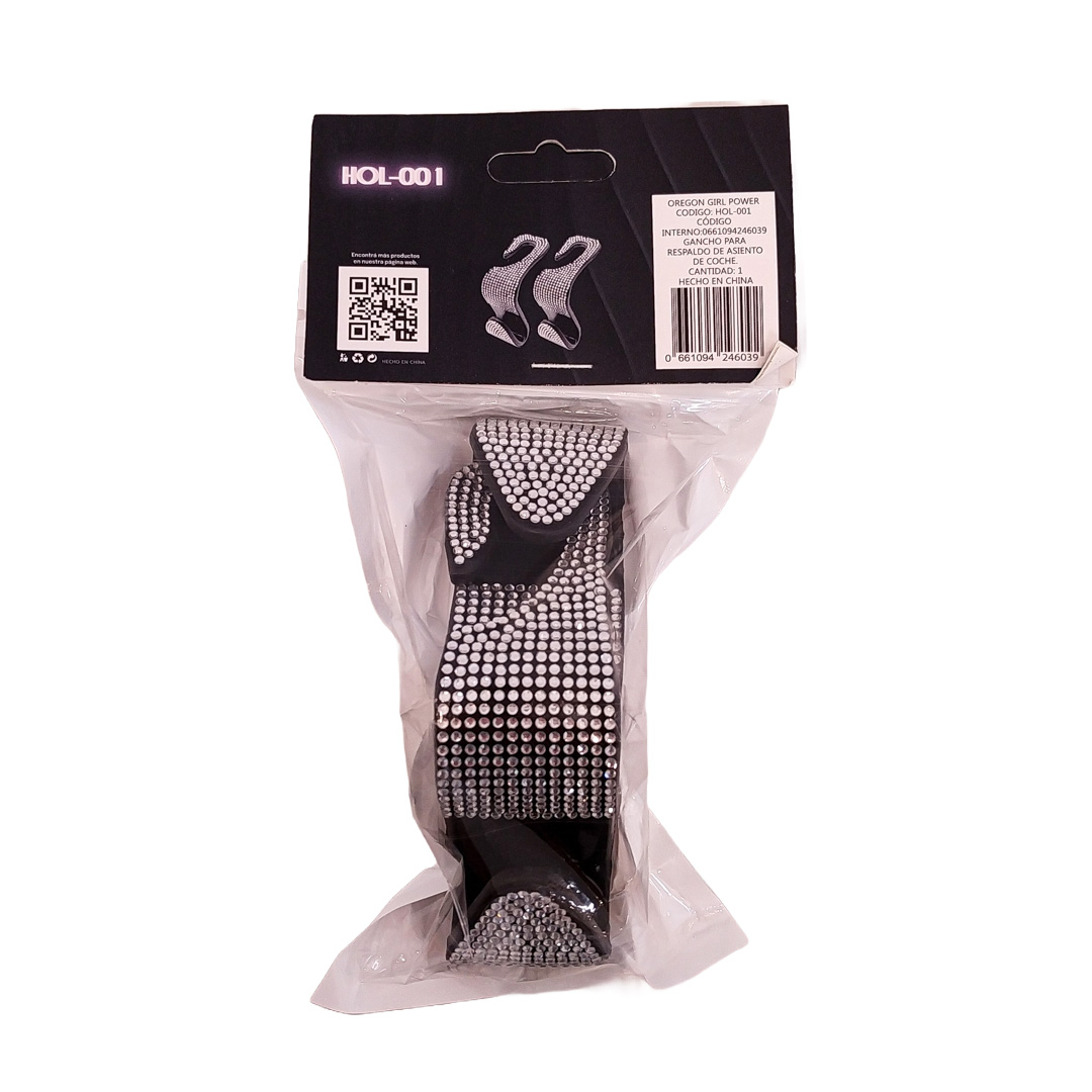 GANCHO MULTIUSO GIRLS POWER - GANCHO PARA ASIENTO TRASERO - BLING BLING DIAMANTE PLATA - 3