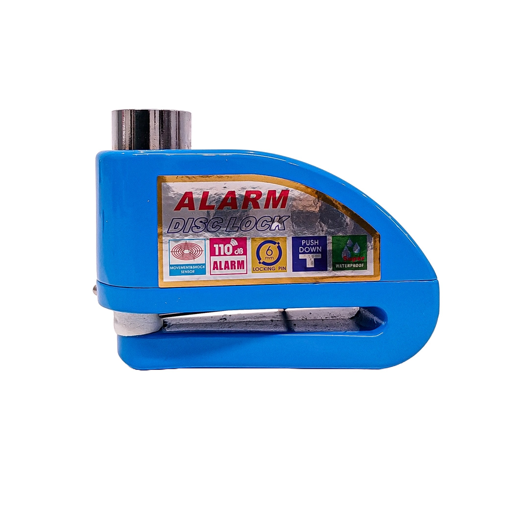 TRABA DISCO CON ALARMA CANDADO BLINDADO CON ALARMA COLOR AZUL PARA DISCO DE MOTO / BICI Y DOS LLAVES - 7