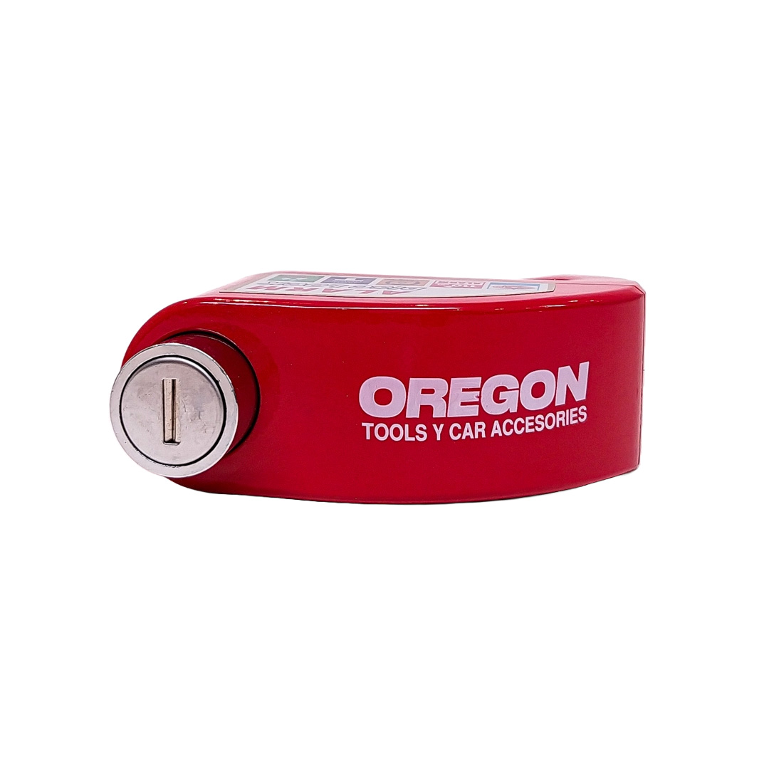 TRABA DISCO CON ALARMA CANDADO BLINDADO CON ALARMA  COLOR ROJO PARA DISCO DE MOTO / BICI Y DOS LLAVES - 7