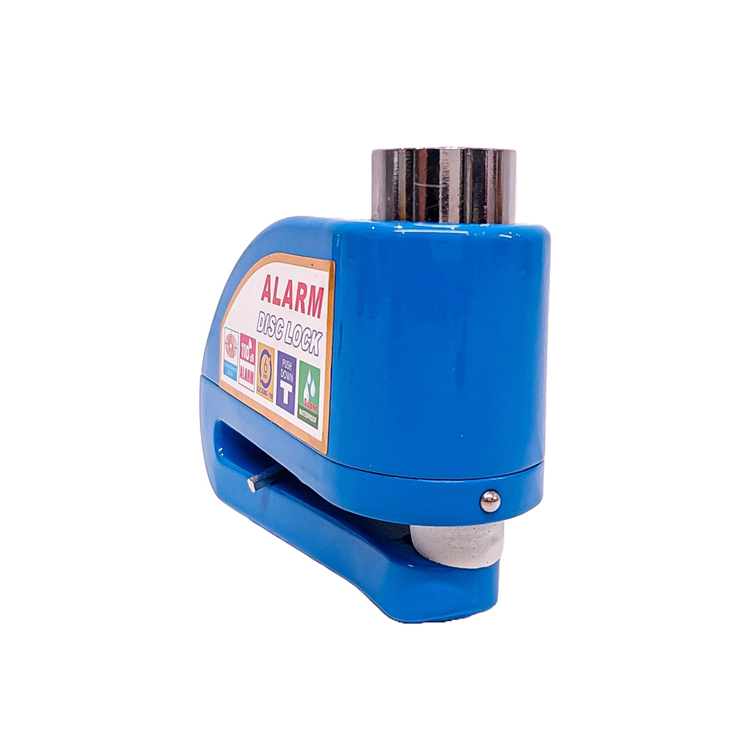 TRABA DISCO CON ALARMA CANDADO BLINDADO CON ALARMA COLOR AZUL PARA DISCO DE MOTO / BICI Y DOS LLAVES - 8