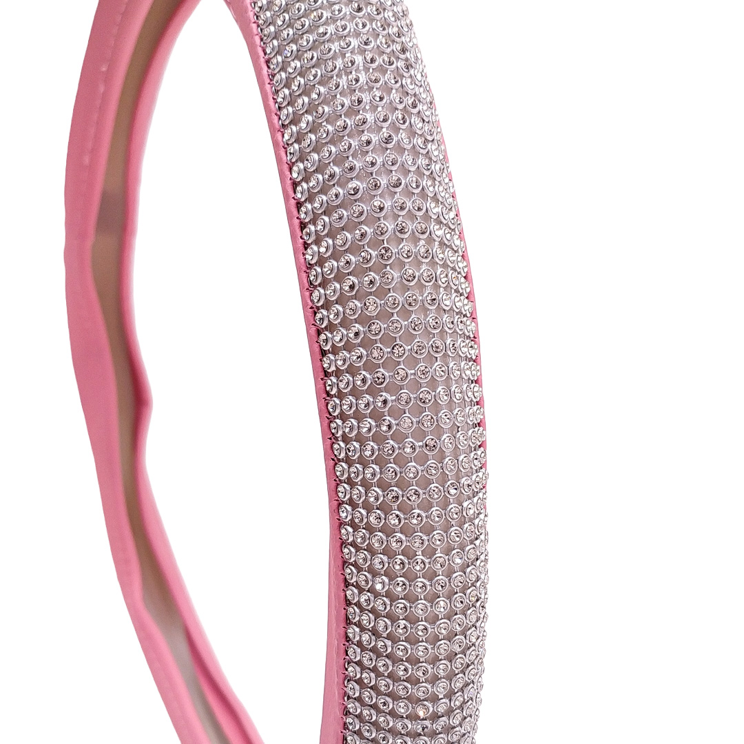 CUBRE VOLANTE GIRLS POWER - BLING BLING DIAMANTES PLATA / ROSA 38CM CANTIDAD POR CAJA MASTER 25 - 4