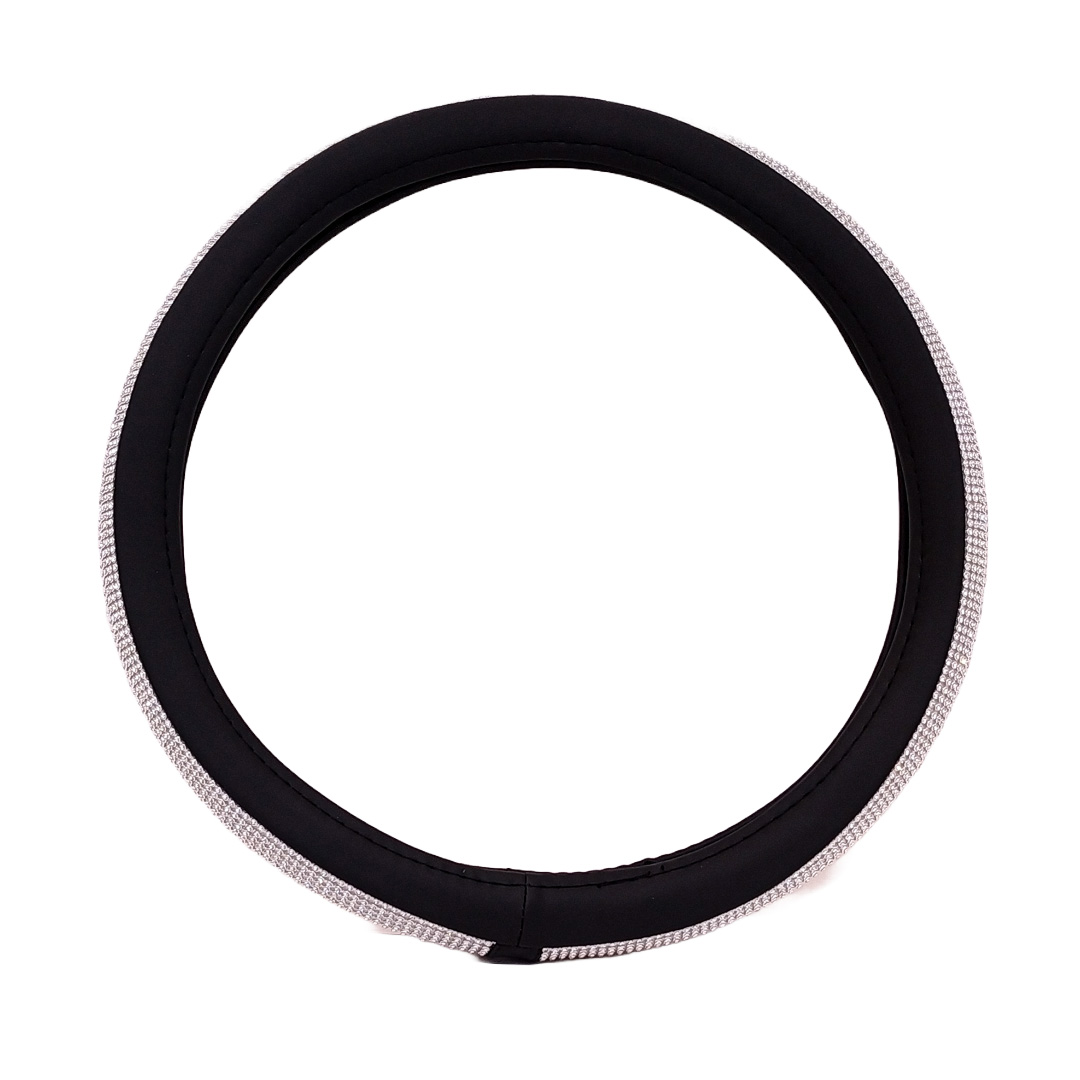 CUBRE VOLANTE329 GIRLS POWER - BLING BLING DIAMANTES PLATA / NEGRO 38CM  CANTIDAD POR CAJA MASTER 25 - 2