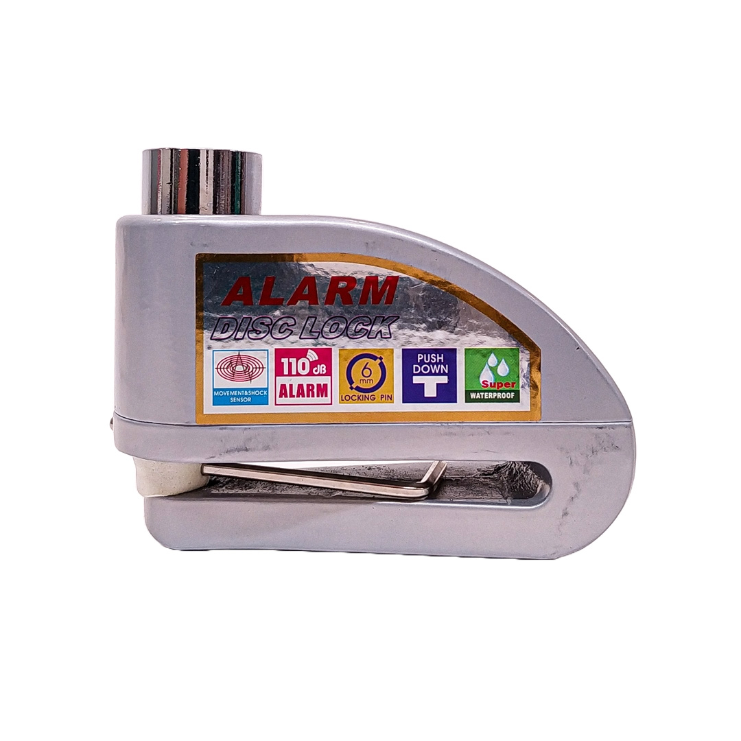 TRABA DISCO CON ALARMA CANDADO BLINDADO CON ALARMA COLOR GRIS PARA DISCO DE MOTO / BICI Y DOS LLAVES - 7