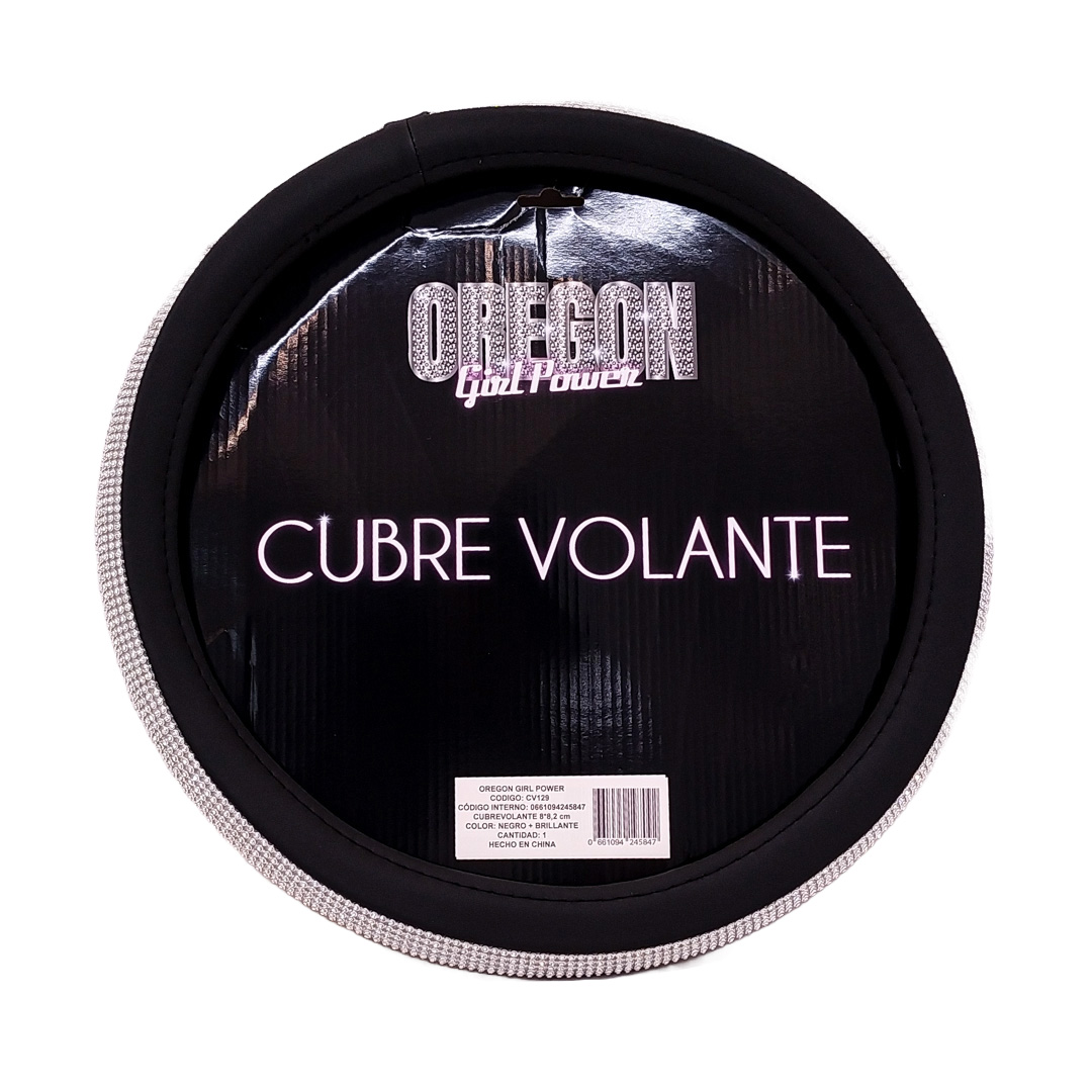 CUBRE VOLANTE329 GIRLS POWER - BLING BLING DIAMANTES PLATA / NEGRO 38CM  CANTIDAD POR CAJA MASTER 25 - 3