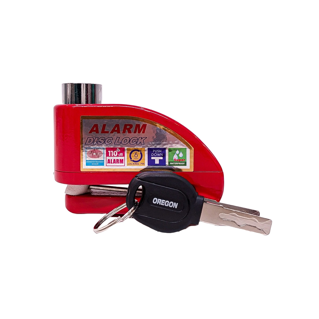 TRABA DISCO CON ALARMA CANDADO BLINDADO CON ALARMA  COLOR ROJO PARA DISCO DE MOTO / BICI Y DOS LLAVES - 9