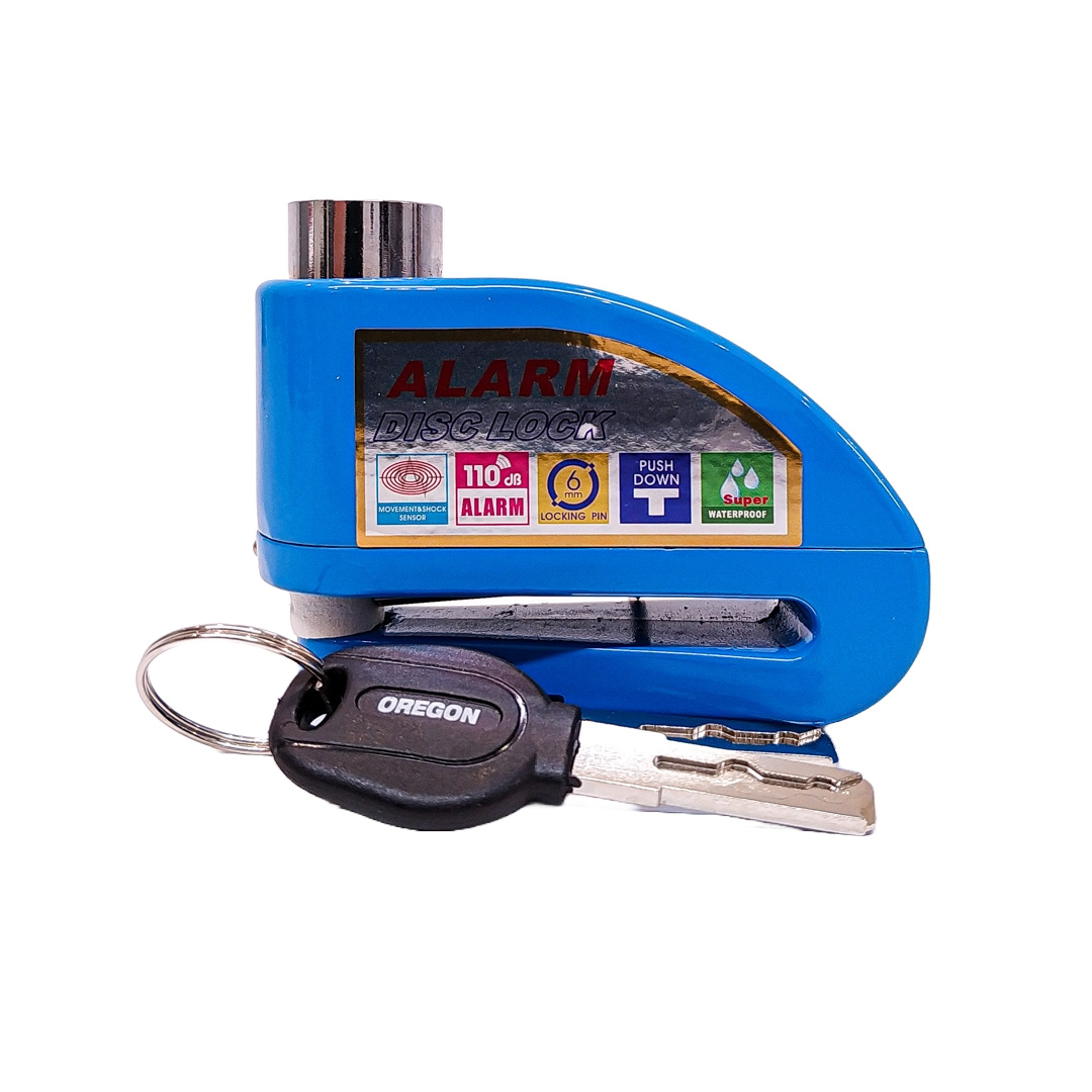 TRABA DISCO CON ALARMA CANDADO BLINDADO CON ALARMA COLOR AZUL PARA DISCO DE MOTO / BICI Y DOS LLAVES - 9