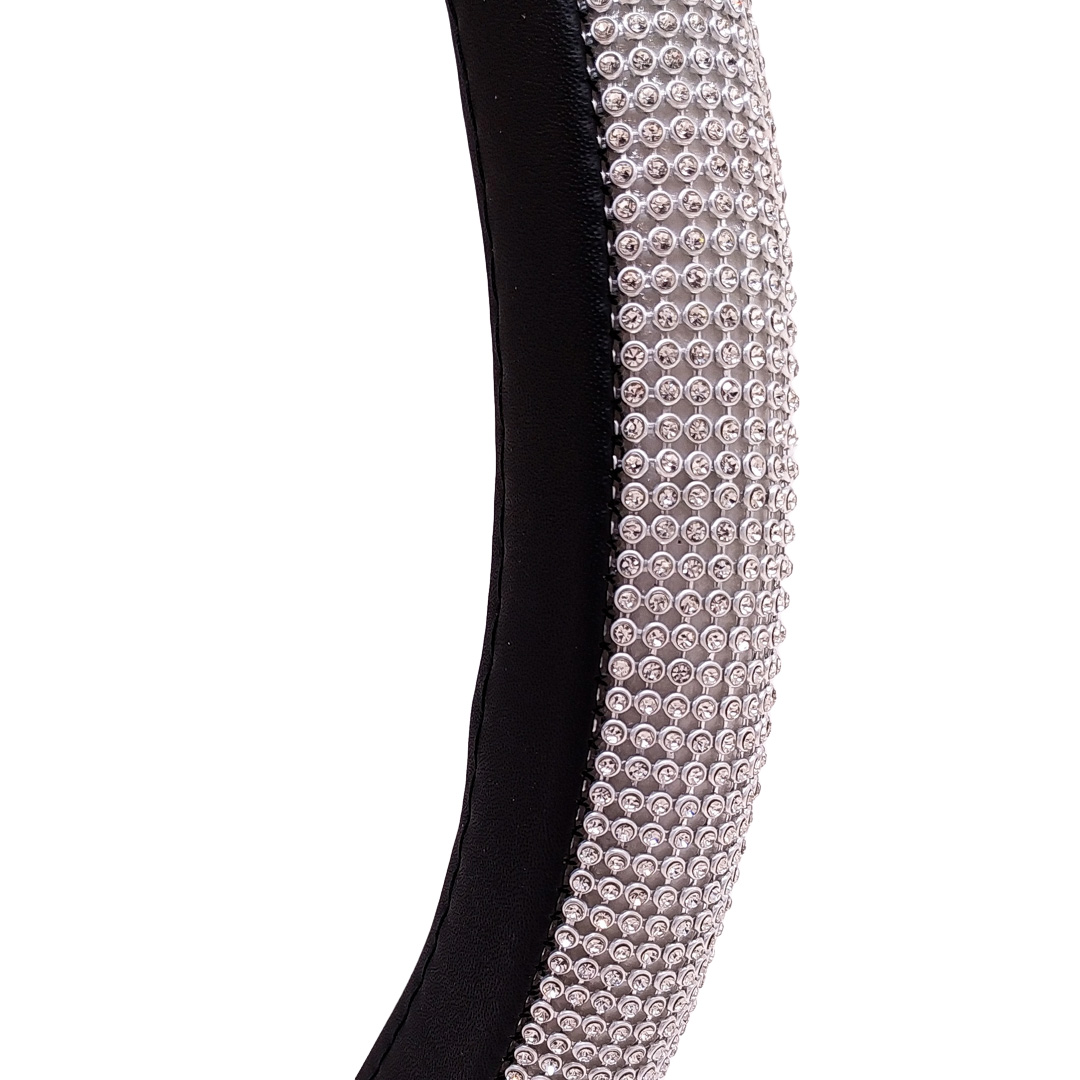 CUBRE VOLANTE329 GIRLS POWER - BLING BLING DIAMANTES PLATA / NEGRO 38CM  CANTIDAD POR CAJA MASTER 25 - 4