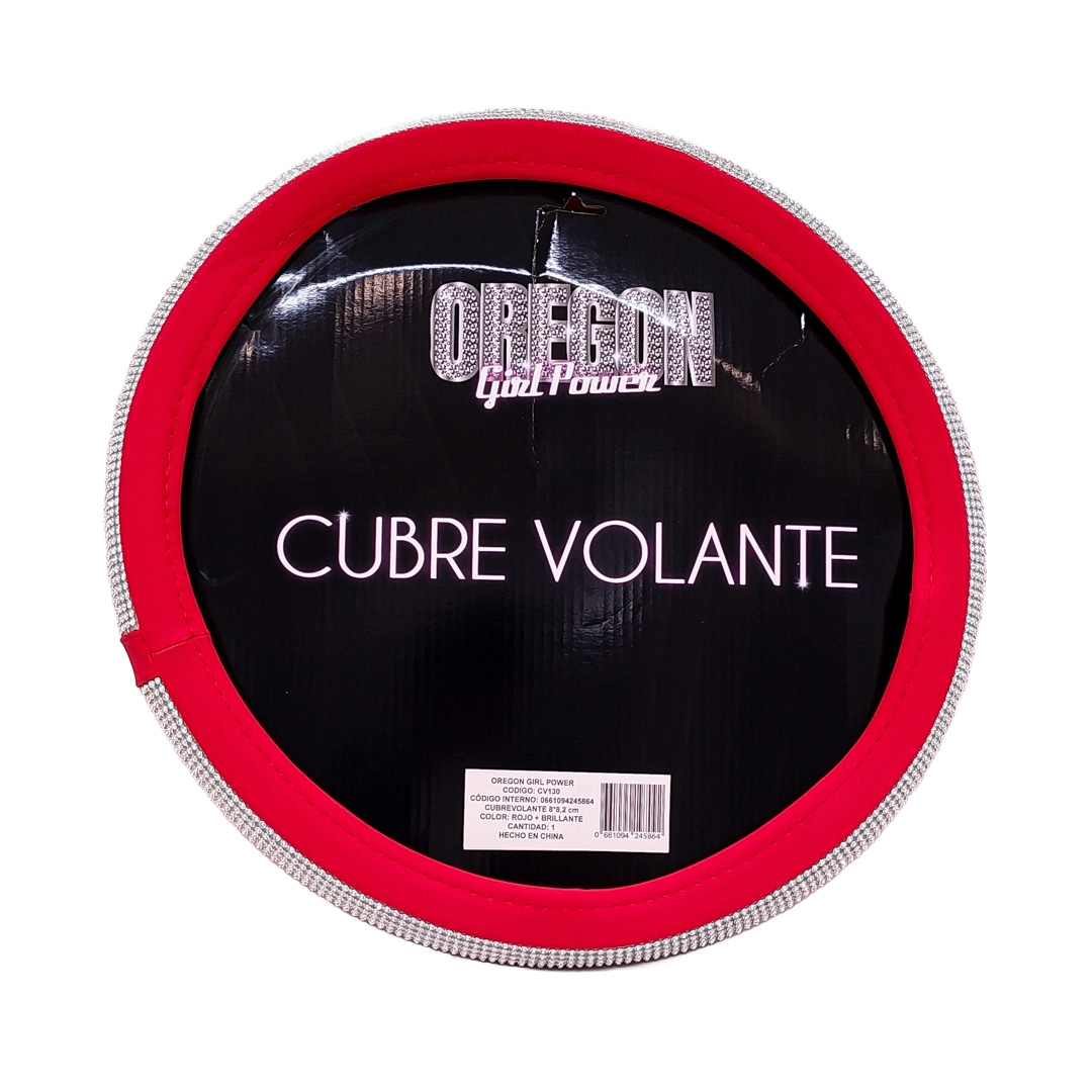 CUBRE VOLANTE GIRLS POWER - BLING BLING DIAMANTES PLATA / ROJO 38CM - 3