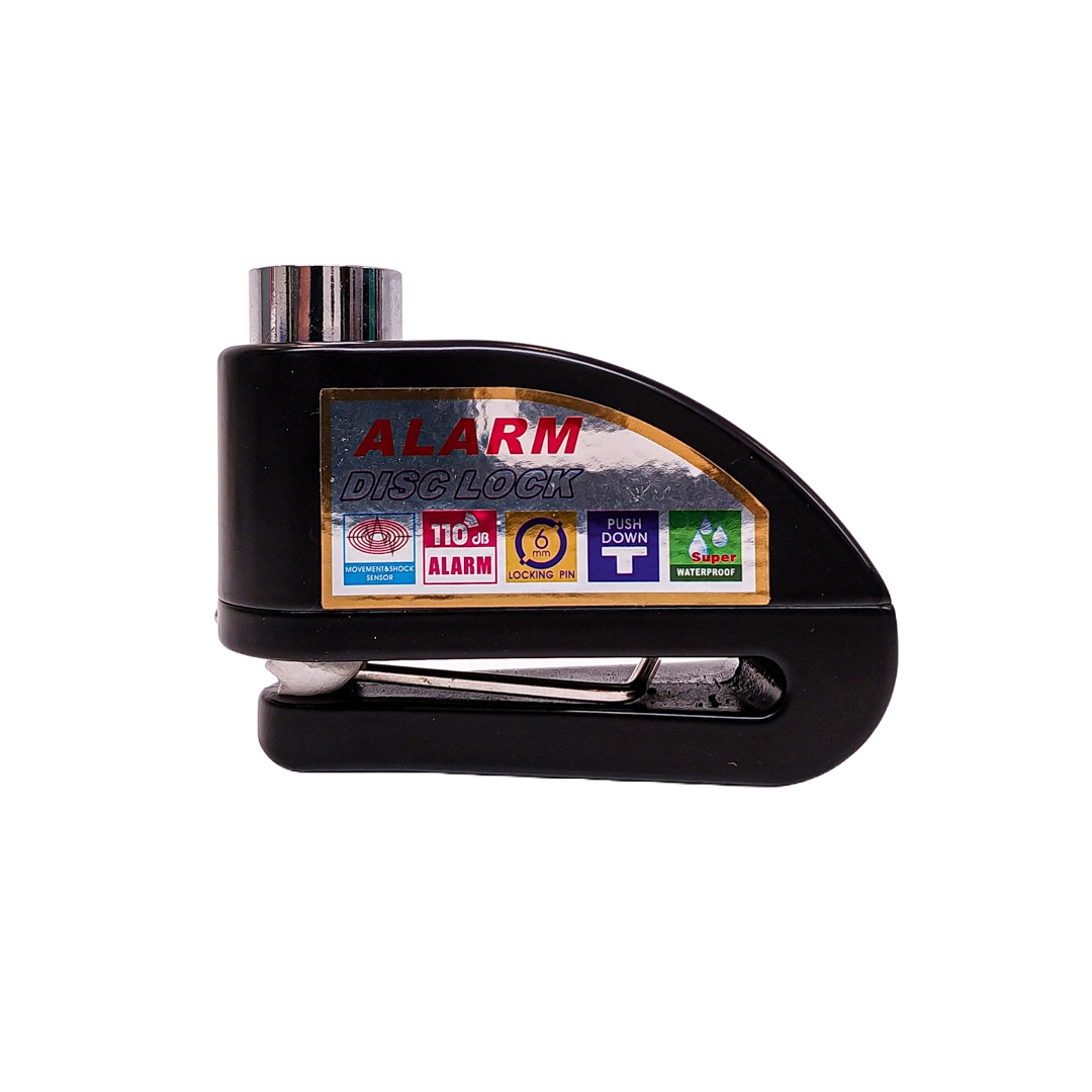 TRABA DISCO CON ALARMA CANDADO BLINDADO CON ALARMA  COLOR NEGRO PARA DISCO DE MOTO / BICI Y DOS LLAVES - 9