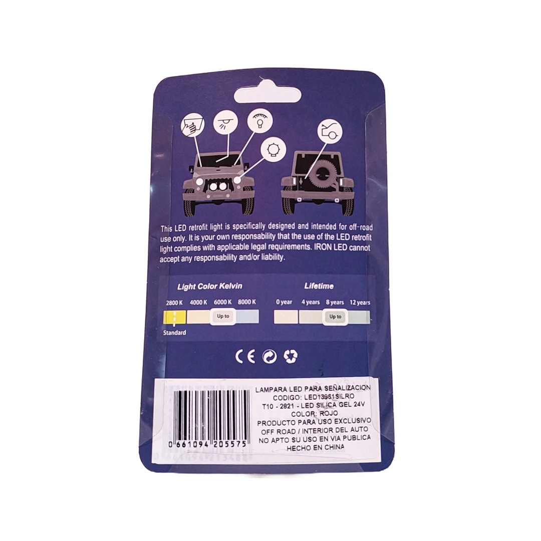 LED SEÑALIZACION SILICA BLISTER X 2 2821 - T10 - W5W - 6 LED 2835 SILICONADO CANBUS ROJO 24V BLISTER X 2 UNIDADES - 2