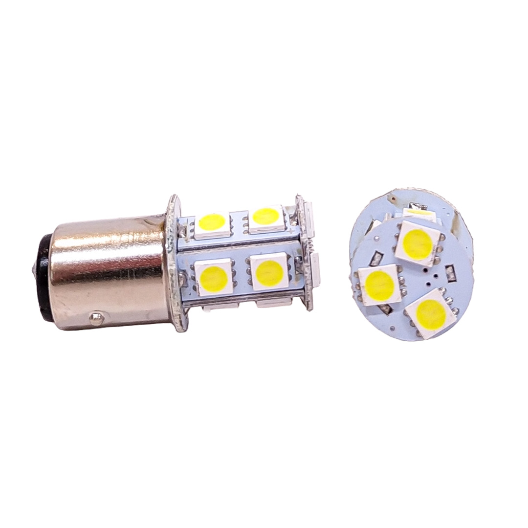 LEDS SEÑALIZACION SMD BLISTER X 2 1034 - 1157 - P21/5W 2 POLOS (DESPAREJA) 13 LED 5050 SMD - BLANCO 24V CANTIDAD POR CAJA MASTER 500