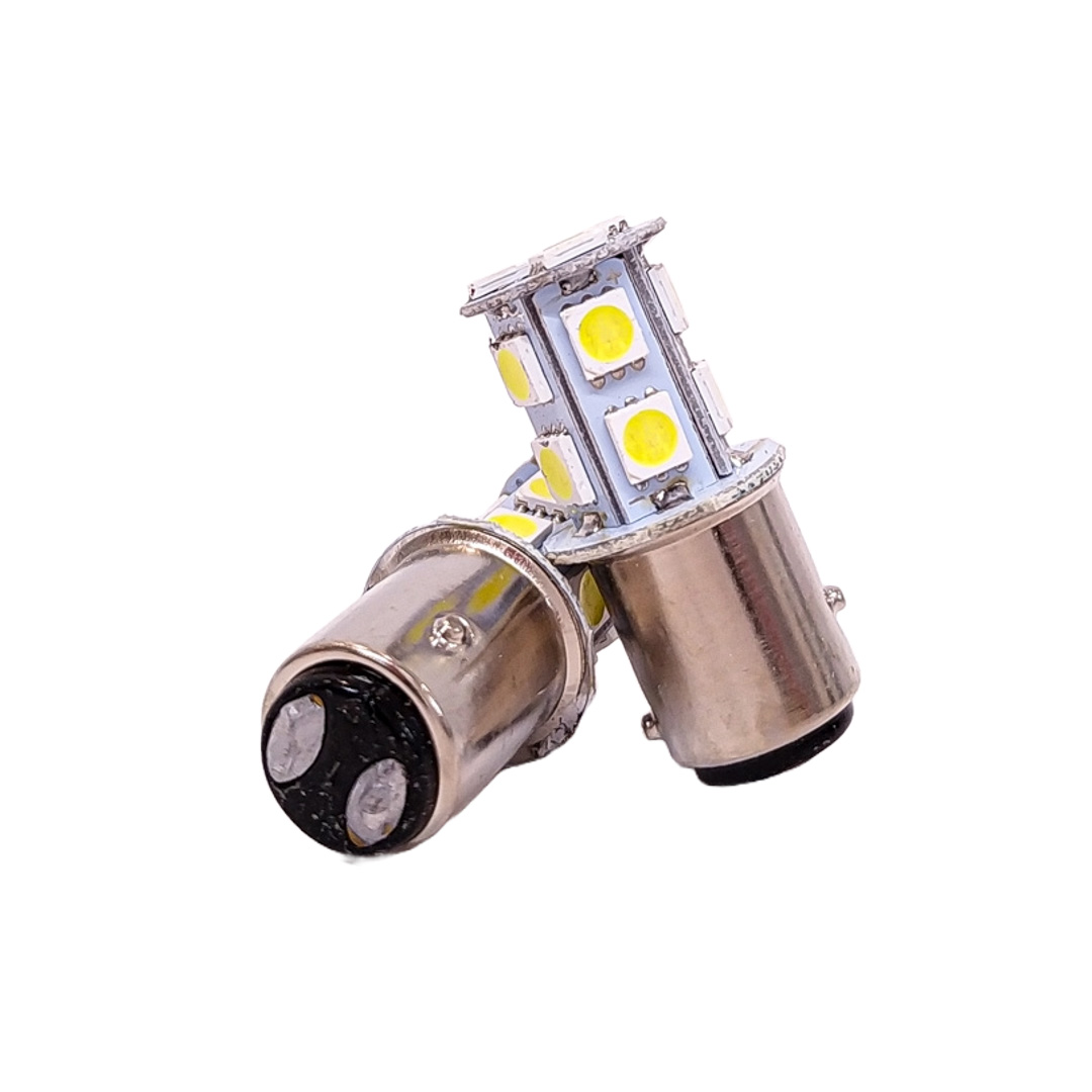 LEDS SEÑALIZACION SMD BLISTER X 2 1034 - 1157 - P21/5W 2 POLOS (DESPAREJA) 13 LED 5050 SMD - BLANCO 24V CANTIDAD POR CAJA MASTER 500 - 2