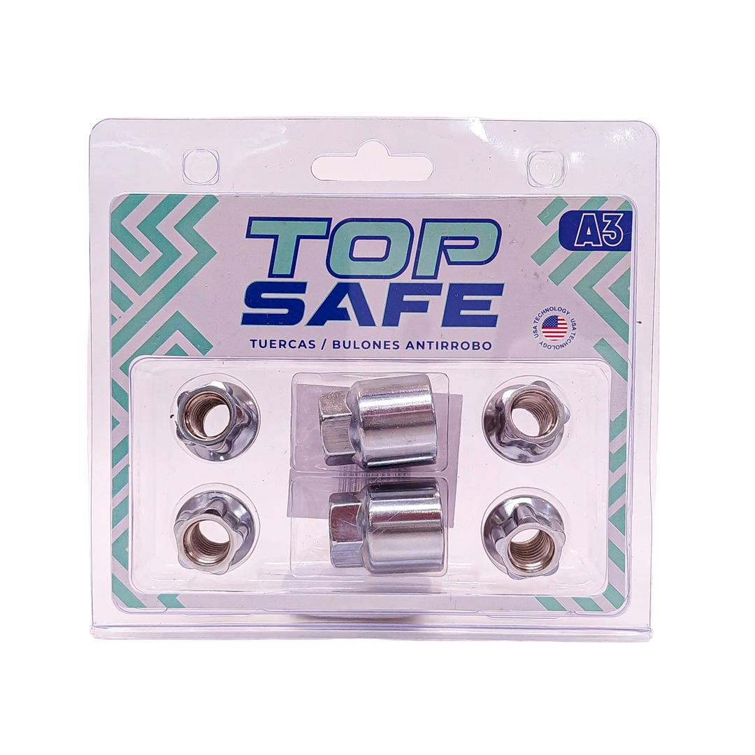 CONJUNTO DE TUERCAS ANTIRROBO CONJUNTO DE 4 TUERCAS + 2 LLAVES MEDIDAS  PASO DE ROSCA 12X1.5, HEXAGONO 19MM, LARGO 18MM. MARCAS: ALFA ROMEO / VOLVO / MAZDA / OPEL / CHEVROLET-GENERAL MOTORS / CHRYSLER-DODGE / DAIHATSU / SSANG-YONG / VOLKSWAGEN / FORD / MITSUBISHI / HYUNDAI / ISUZ