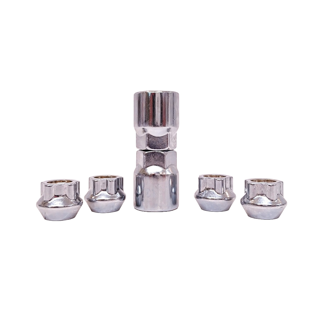 CONJUNTO DE TUERCAS ANTIRROBO CONJUNTO DE 4 TUERCAS + 2 LLAVES MEDIDAS  PASO DE ROSCA 12X1.25 CONICO, HEXAGONO 21MM, LARGO 17MM. MARCAS: NISSAN / SUBARU / DATSUN / RENAULT CANTIDAD POR CAJA MASTER 50 - 2