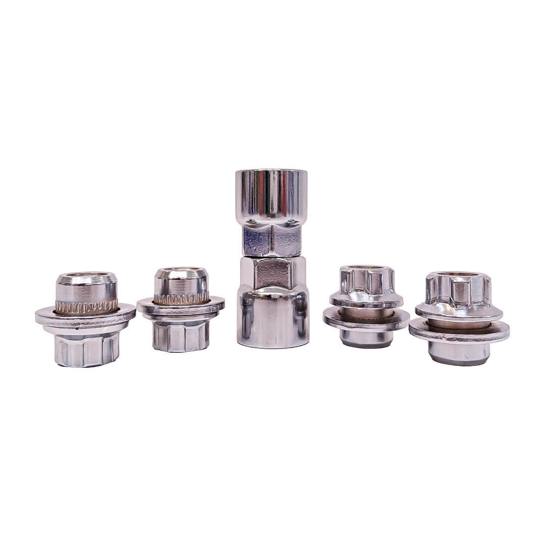 CONJUNTO DE BULONES ANTIRROBO CONJUNTO DE 4 BULONES + 2 LLAVES MEDIDAS  PASO DE ROSCA 12X1.5 CONICO, HEXAGONO 21MM, LARGO 26MM. MARCAS: TOYOTA / MITSUBISHI / CHERY / LIFAN CANTIDAD POR CAJA MASTER 50 - 2