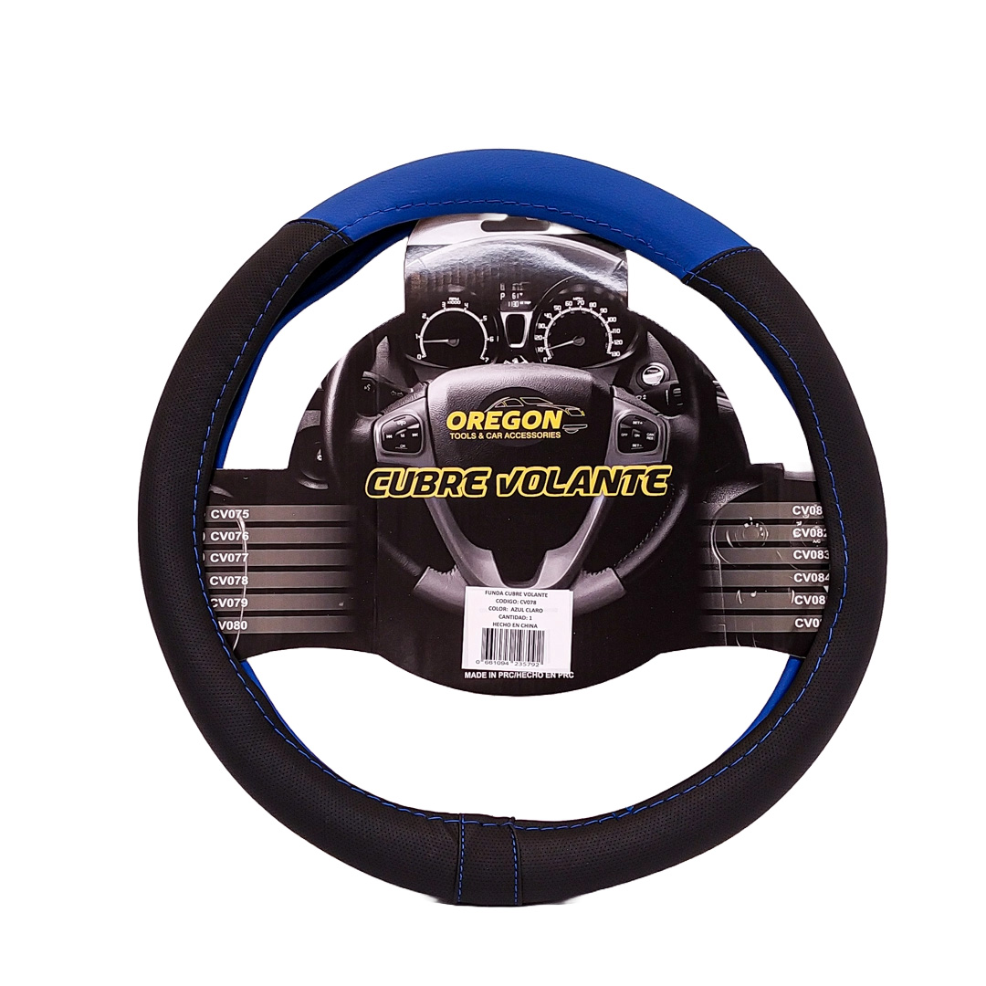 CUBRE VOLANTE MODELO TC2000 CUERO SINTENTICO NEGRO / CELESTE 38*8.2CM 25 UNIDADES POR CAJA