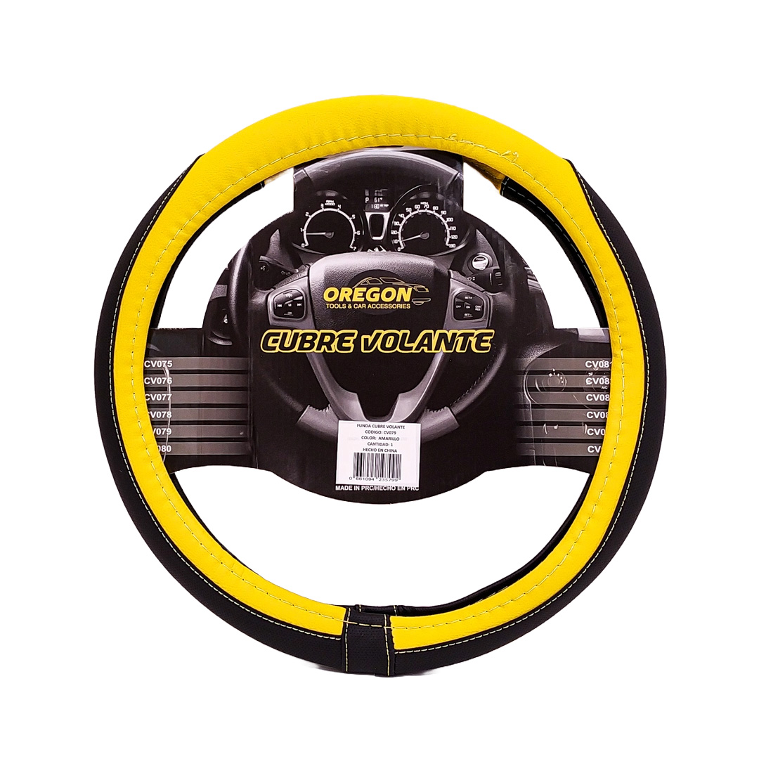 CUBRE VOLANTE MODELO TC2000 CUERO SINTENTICO NEGRO / AMARILLO 38*8.2CM 25 UNIDADES POR CAJA