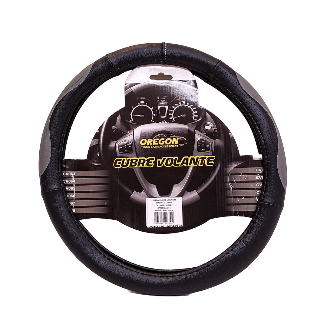 CUBRE VOLANTE MODELO INDIANAPOLIS 500 CUERO SINTENTICO NEGRO / GRIS 38*8.2CM 25 UNIDADES POR CAJA